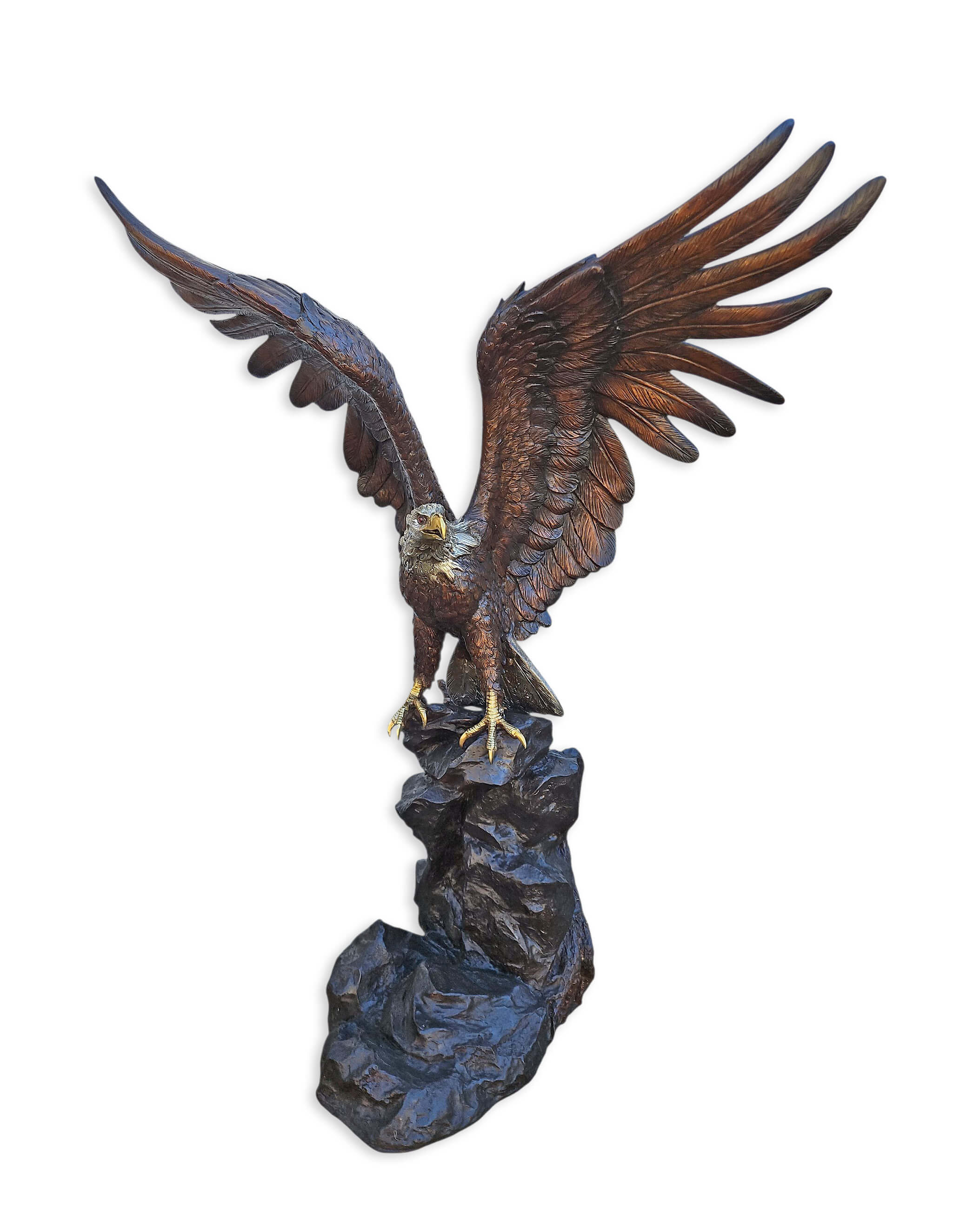 Adler Statue, Bronzefarbene Federn, Felsenbasis, Skulptur, Wanddekoration