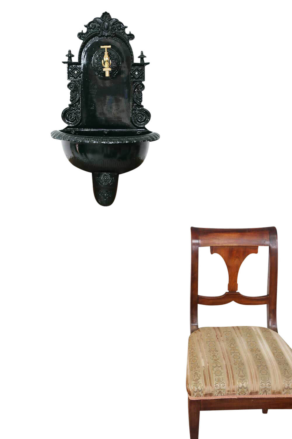 Brunnen 72cm Wandbrunnen grün Alu Waschbecken im Nostalgie Antik-Stil (c)