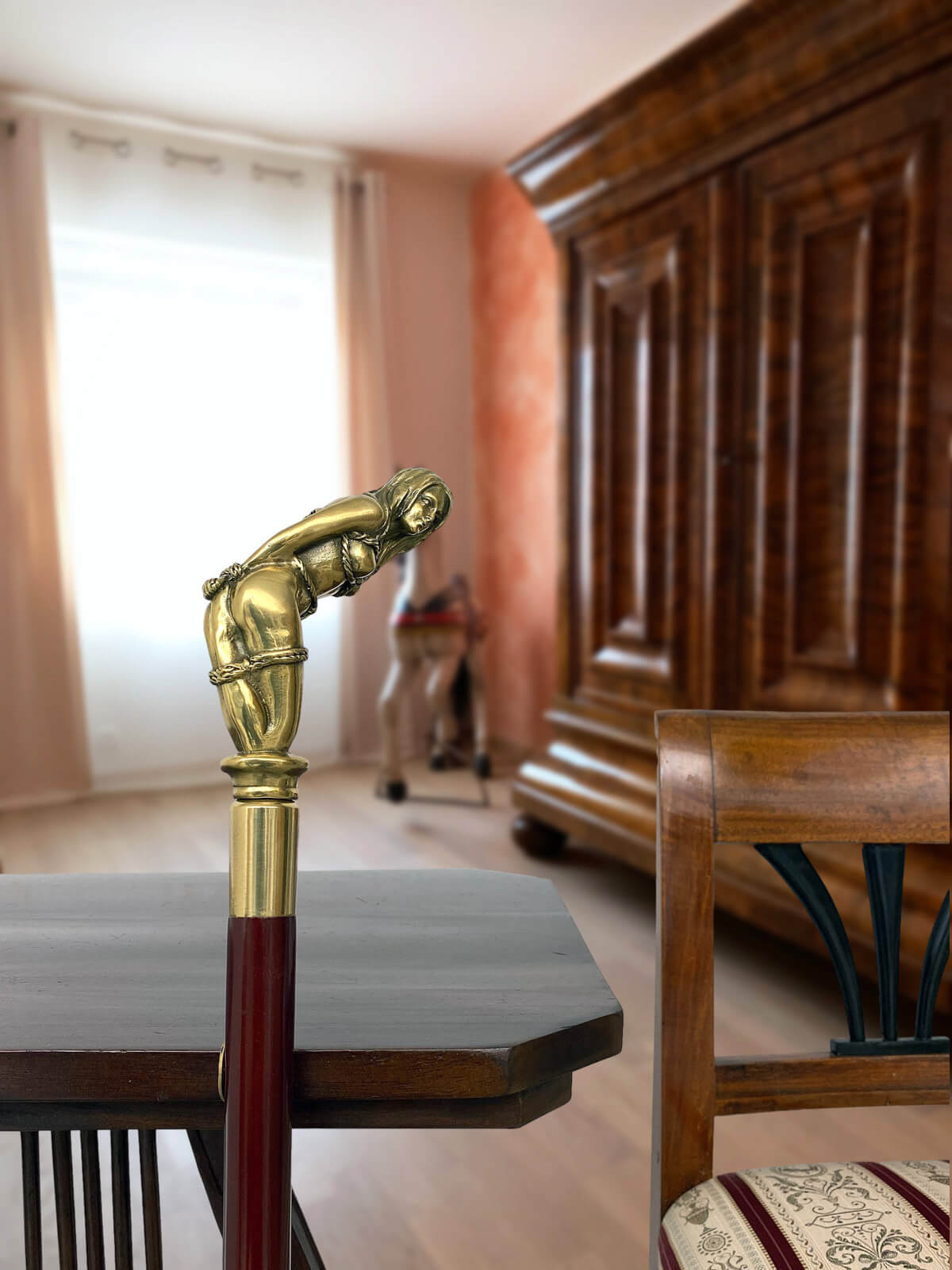 Spazierstock Bronzeskulptur Frau Seil Gehstock Flanierstock Antik-Stil - 93cm