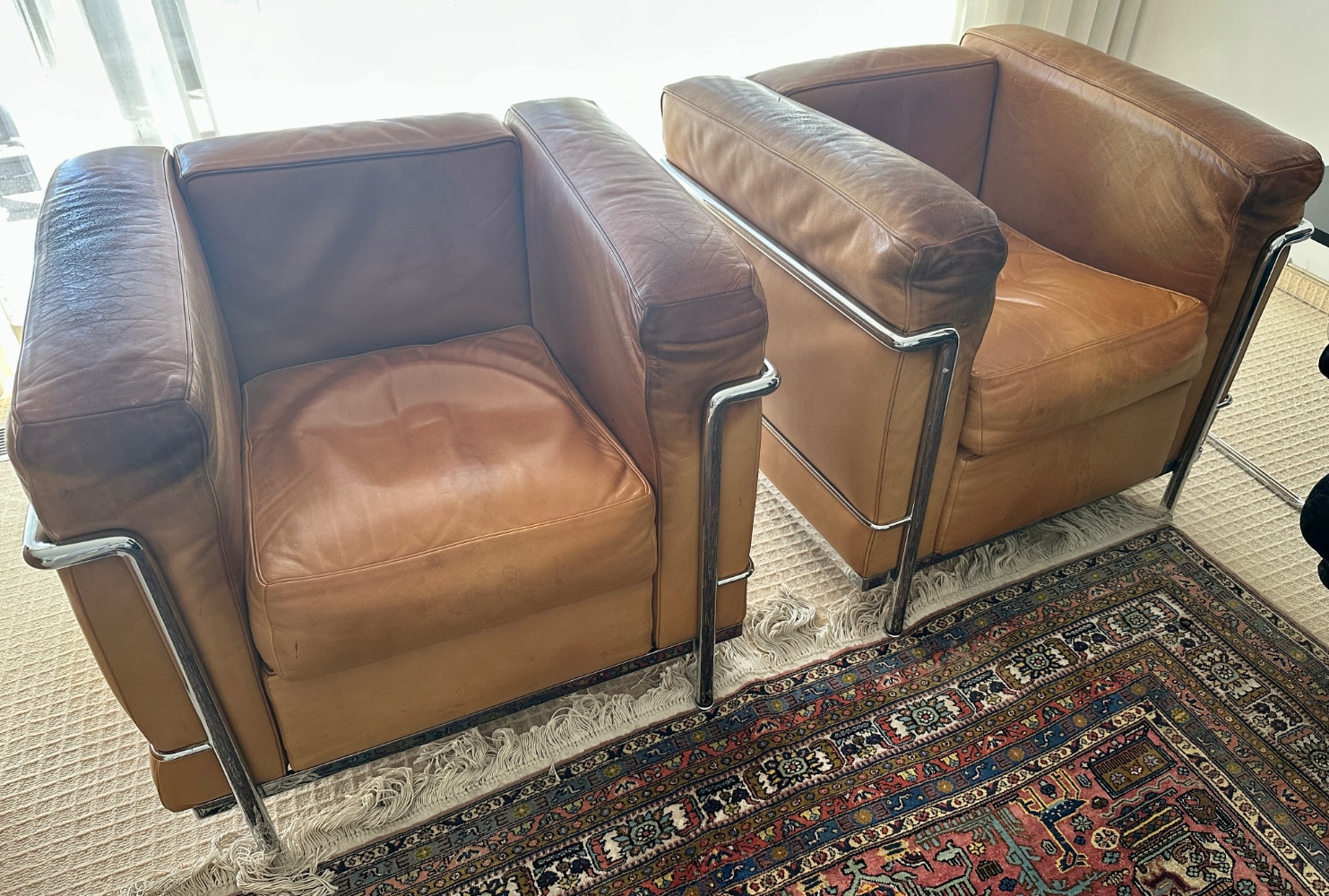 Sessel, Ledersessel, Braun, Chrom-Fußrahmen, Sofa-Set