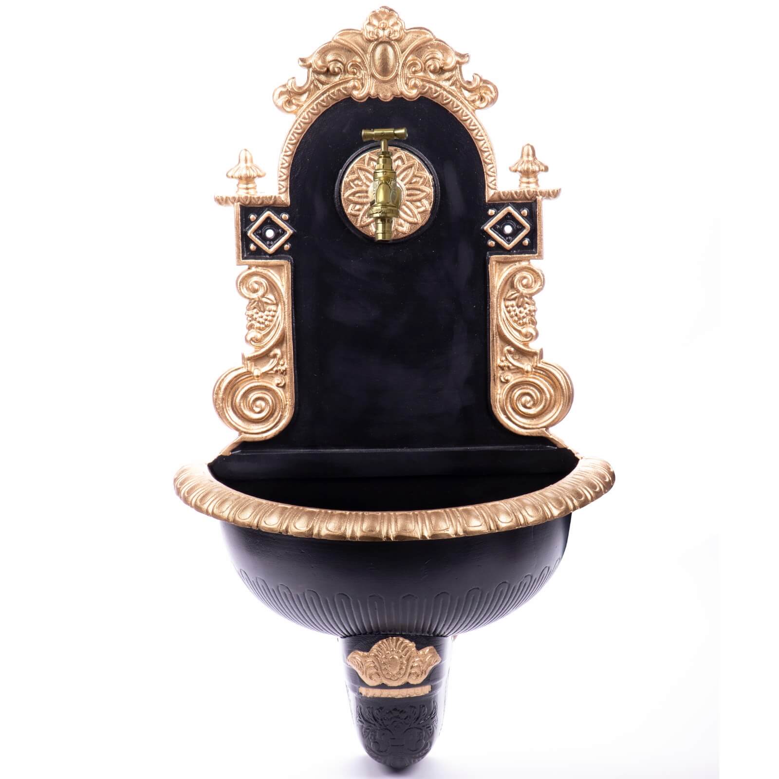 Fontäne, Wasserbrunnen, Ornamentbrunnen, Schwarz-Gold, Dekoratives Bauelement