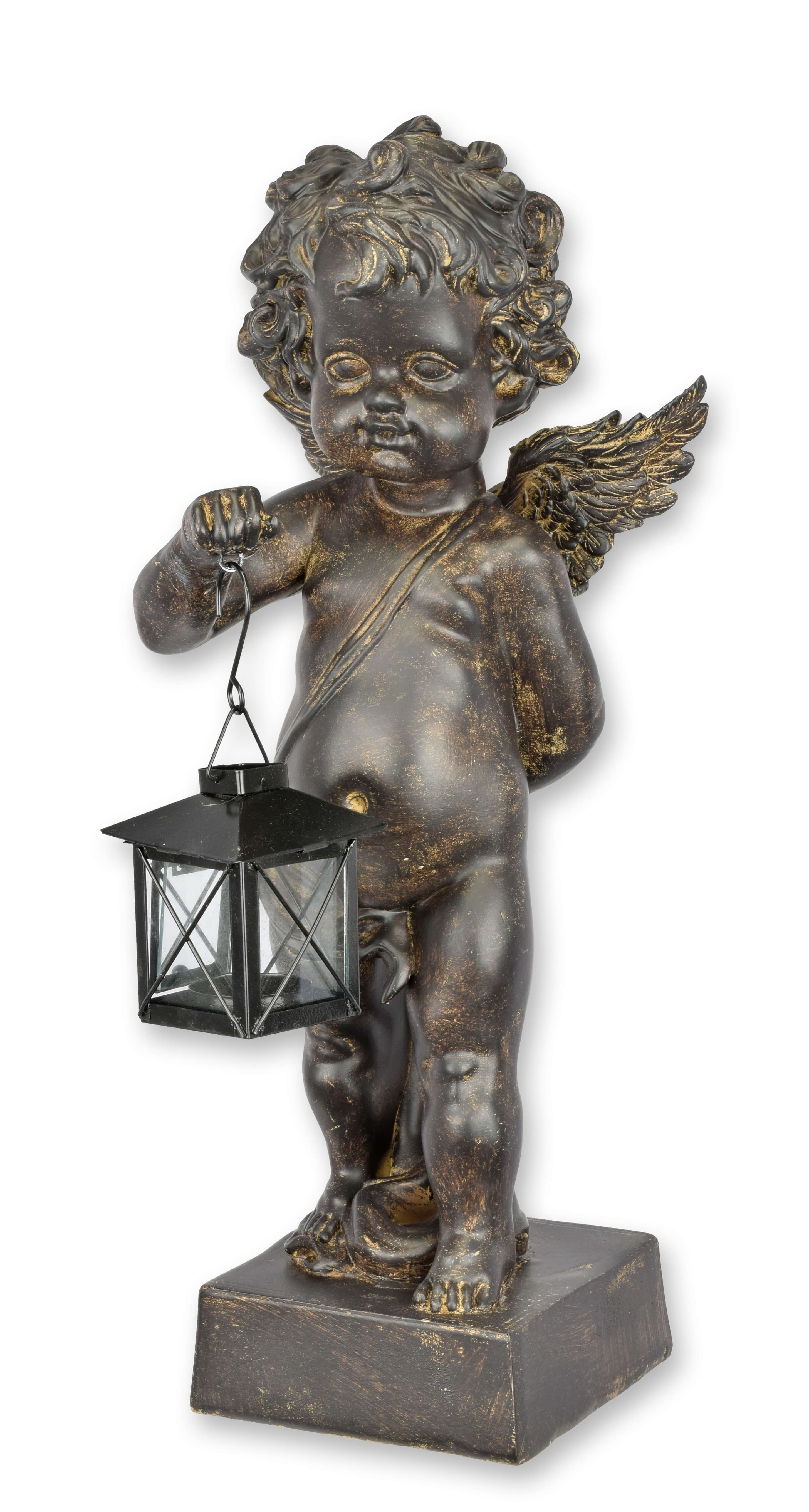 Windlicht Engel Putto mit einer Laterne Replikat Retro Design Dekoration