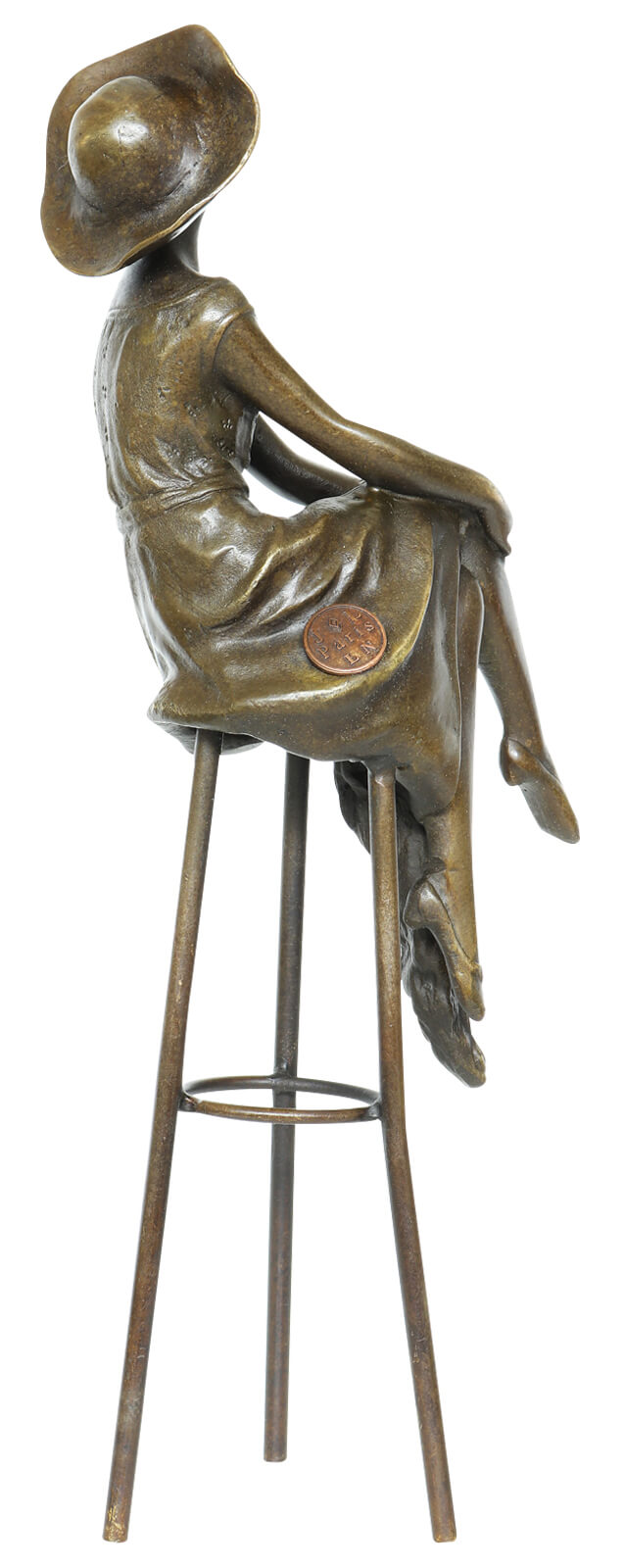 Bronzeskulptur Bronze Figur Frau auf Barhocker nach Chiparus Antik-Stil Replik