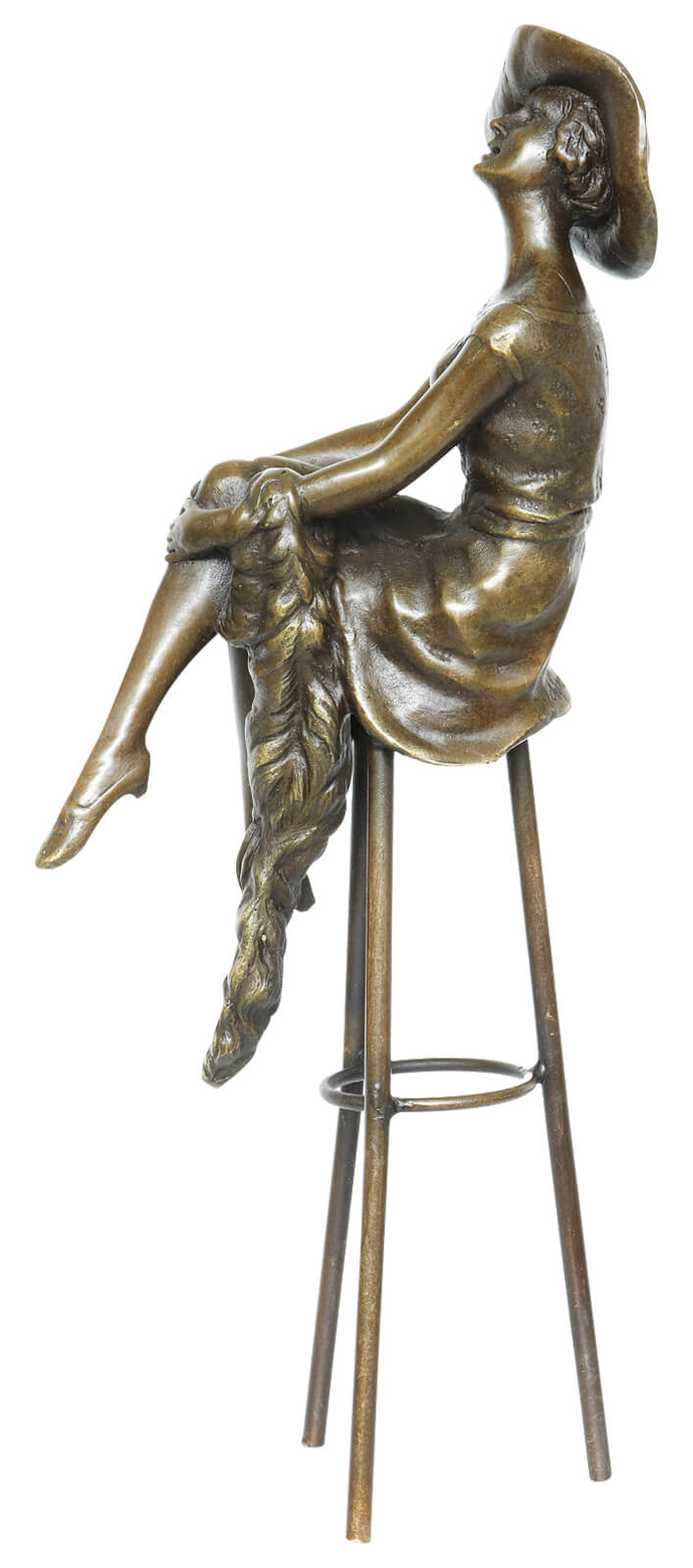 Bronzeskulptur Bronze Figur Frau auf Barhocker nach Chiparus Antik-Stil Replik