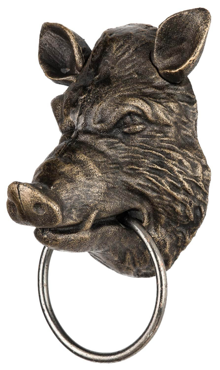 Handtuchhalter Wildschwein Kopf Figur Skulptur Eisen Antik-Stil - 25cm