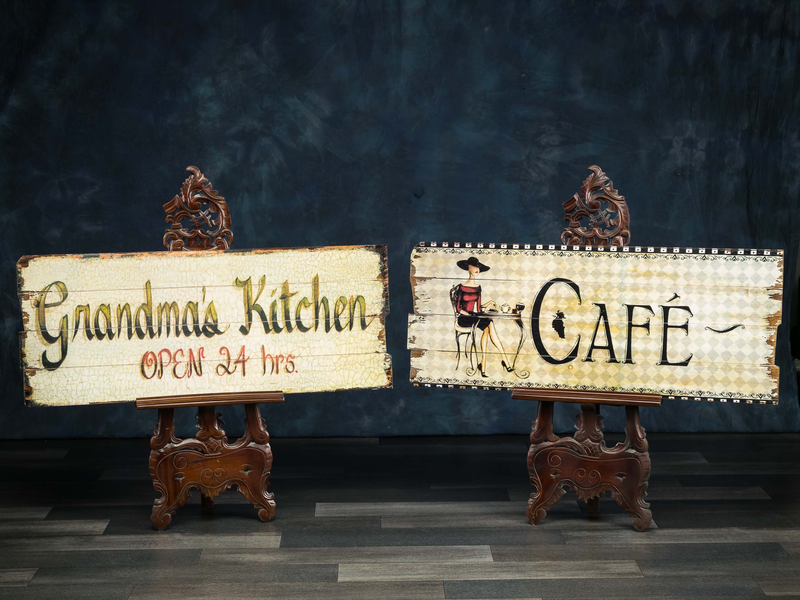 2x Bild Wandtafel Tafel Cafe Holzbild Wandbild Grandma`s Kitchen Küche Bistro