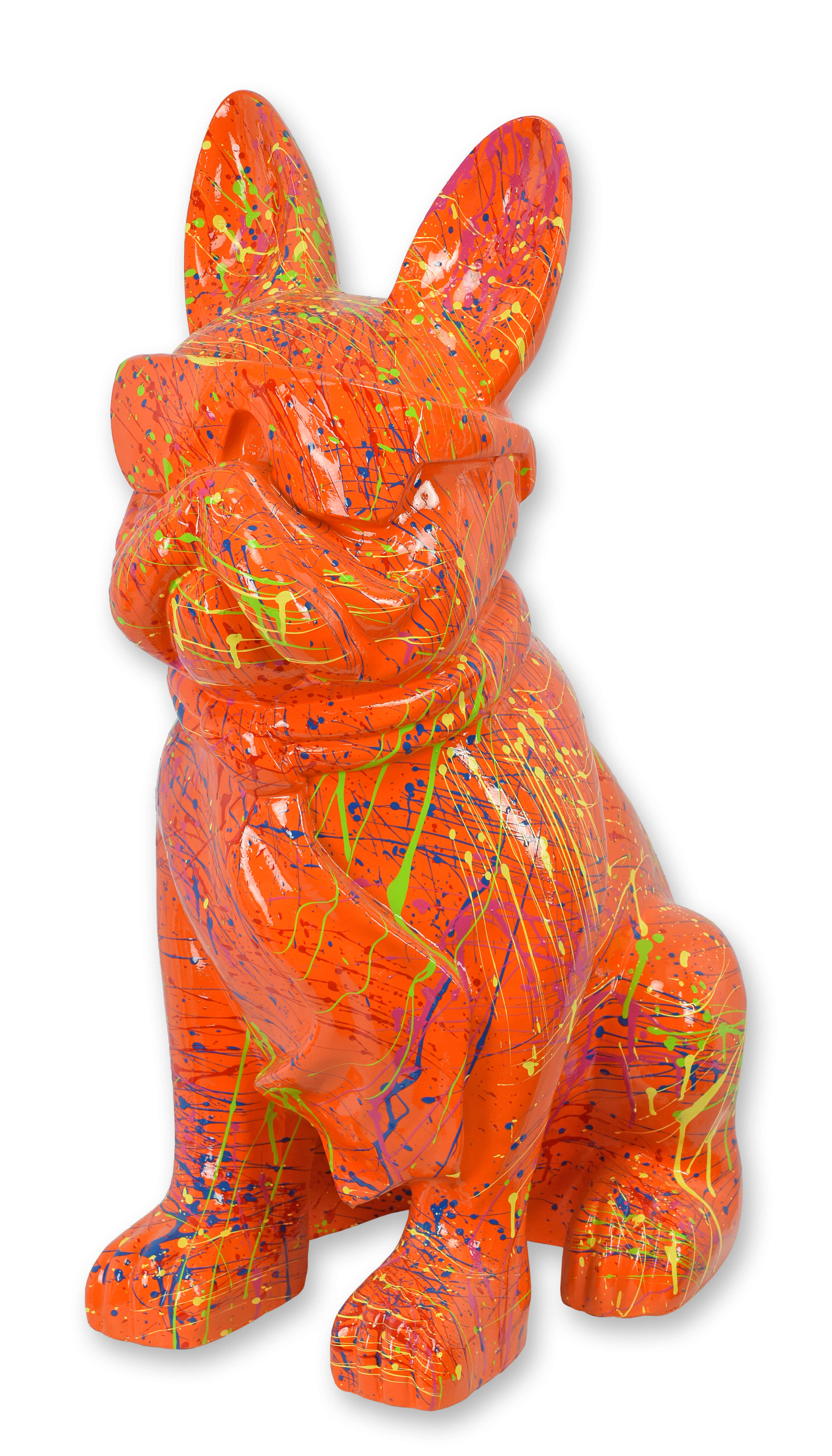 Figur Bulldogge mit Sonnenbrille und Krawatte orange Spritzer Replikat Retro Design Dekoration