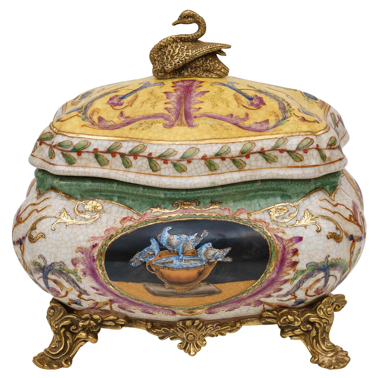 Porzellan Schatulle Schmuckschatulle Porzellanbox Dose Schwan Antik-Stil 17cm