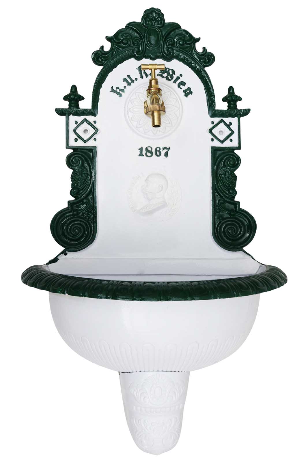 Brunnen 72cm Wandbrunnen Alu Waschbecken im Nostalgie Antik-Stil Kaiser Wien