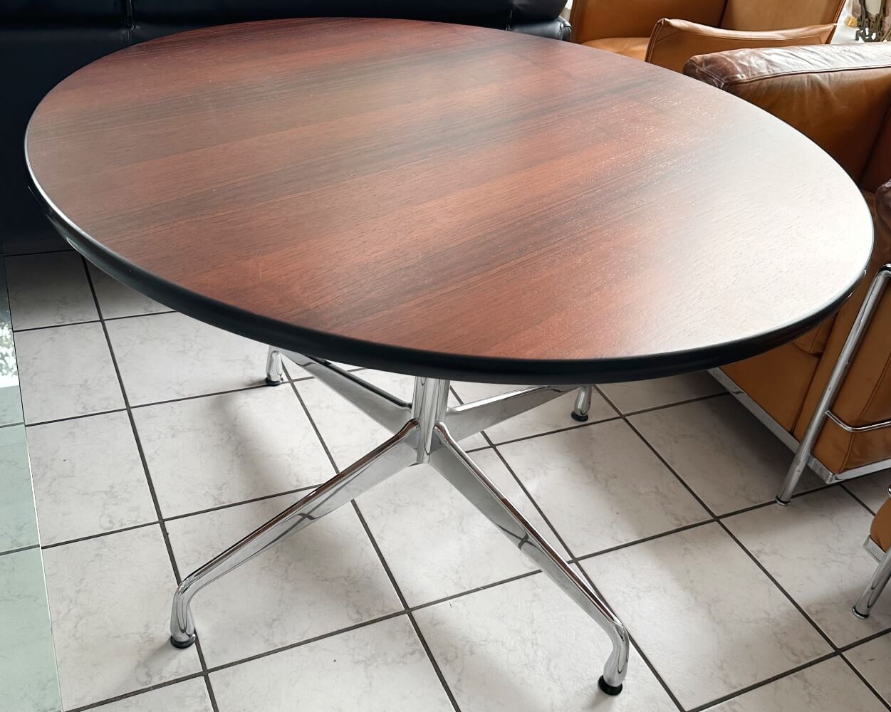 Esstisch, Runder Tisch, Holzoptik, Metallbasis, Farbton braun