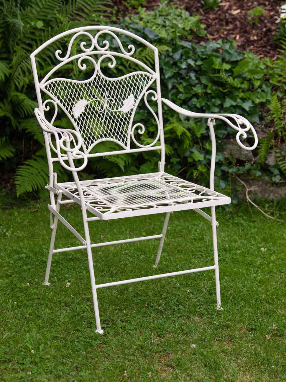 Nostalgie Gartensessel Stuhl Sessel Metall Klappstuhl antik Stil creme weiss