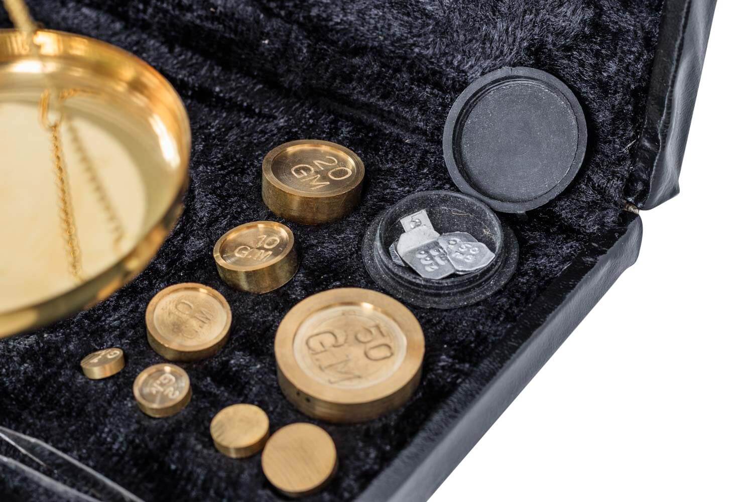 Waage Feinwaage Goldwaage im Etui Messing Apothekerwaage Antik-Stil