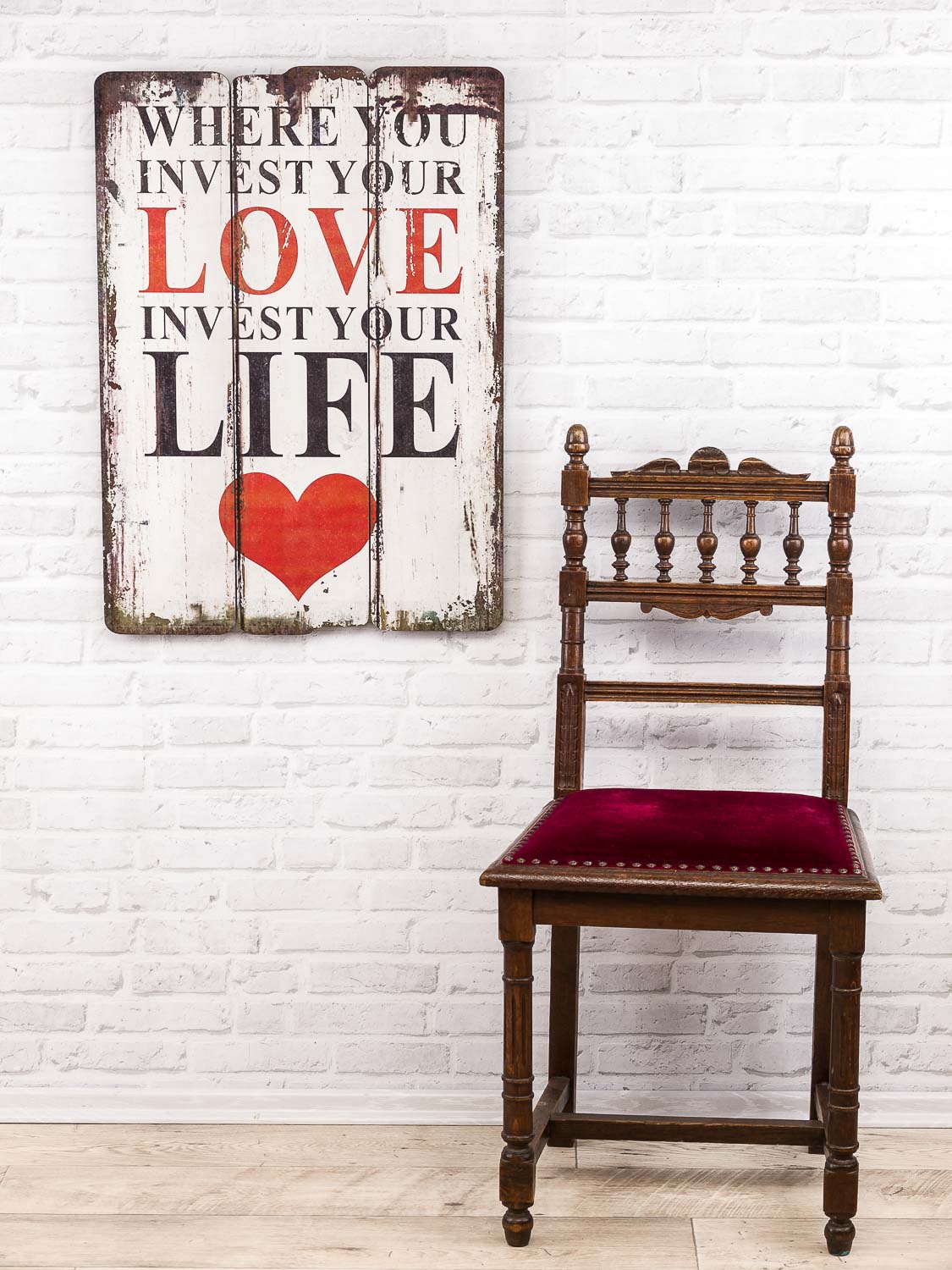 Holzbild Where you invest your love invest your life Holz Bild 70cm