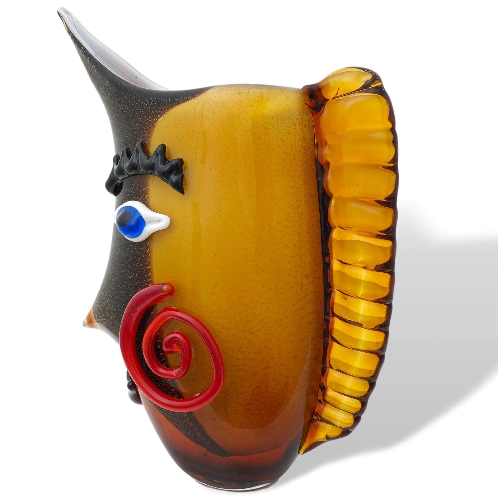 Glasvase Vase Abstrakt Blumenvase Gesicht Glas Murano-Stil Antik-Stil 33cm