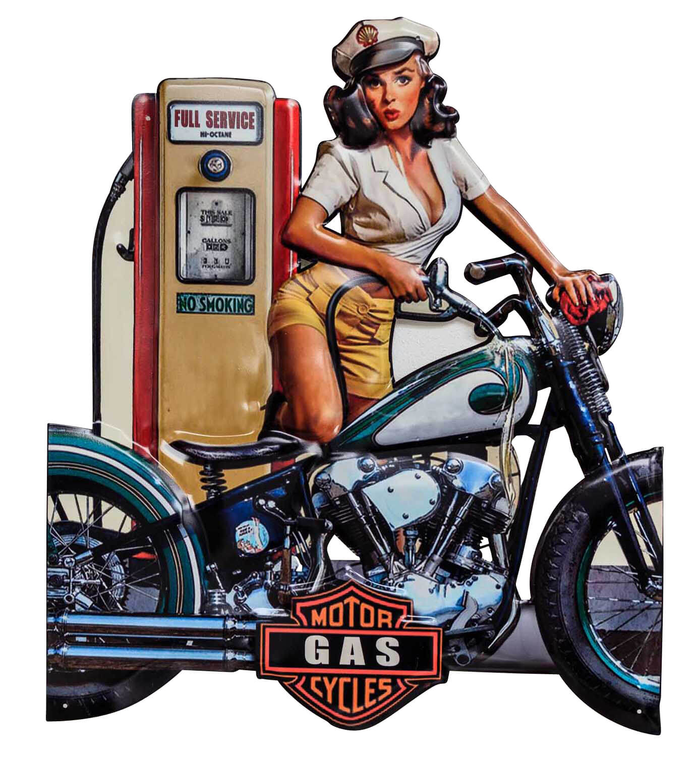 Blechschild Motorrad Tankstelle Pin-up Schild 70cm Wandschild Antik-Stil