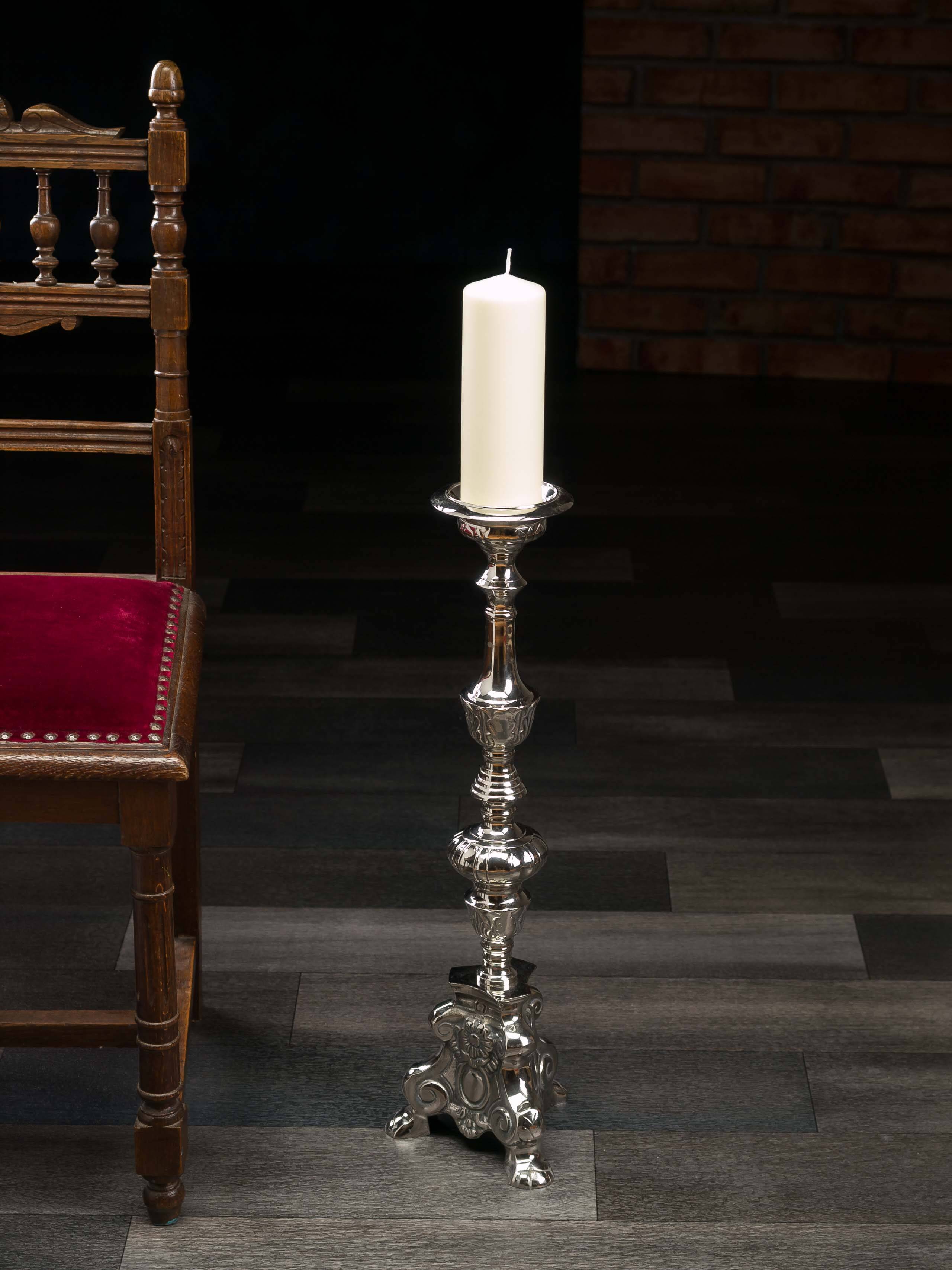 GROSSER KERZENSTÄNDER 60cm KERZENLEUCHTER ALTARLEUCHTER SILBERFARBEN ANTIK STIL