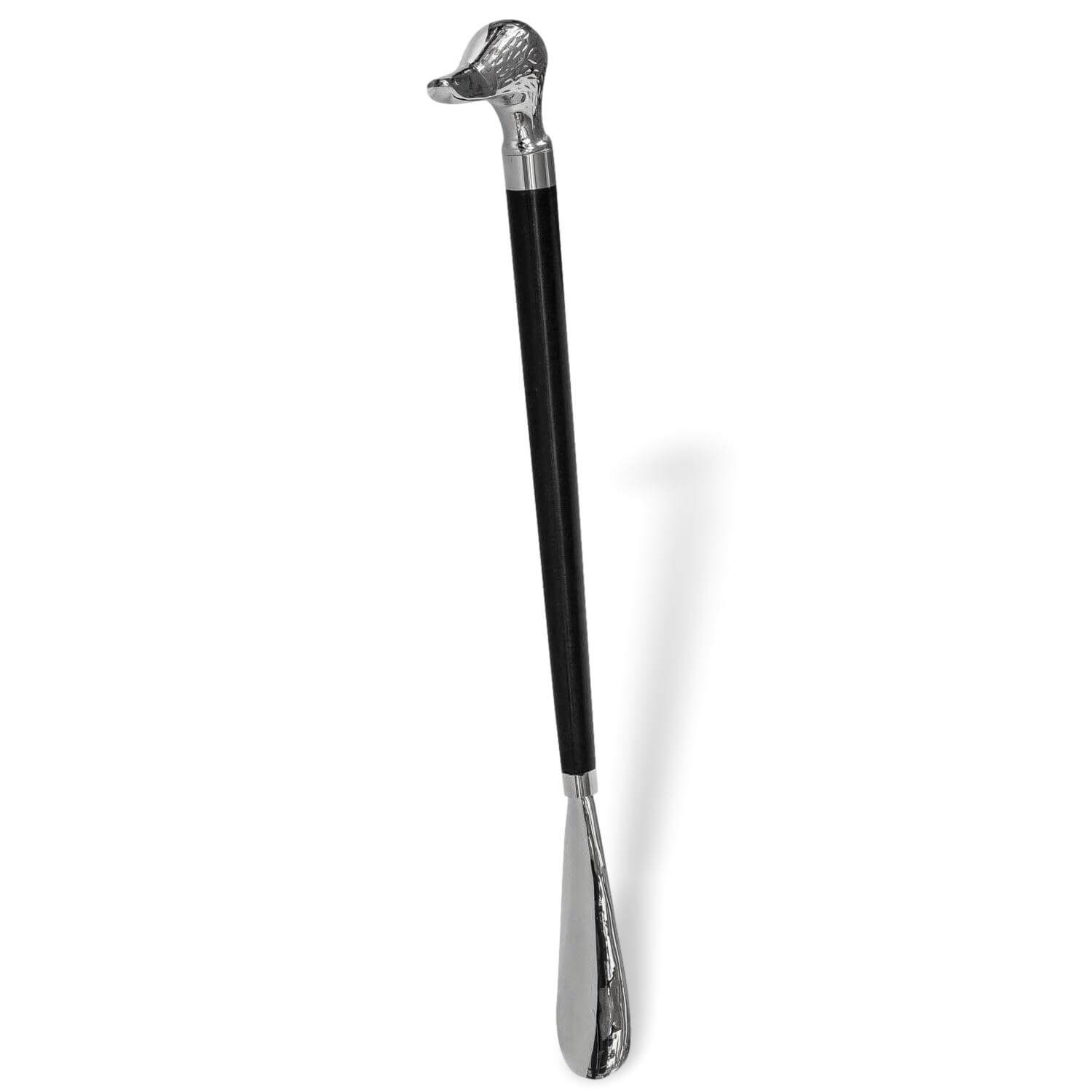 Schuhanzieher Ente Schuhlöffel Metall Vogel silber im Antik-Stil - 48cm