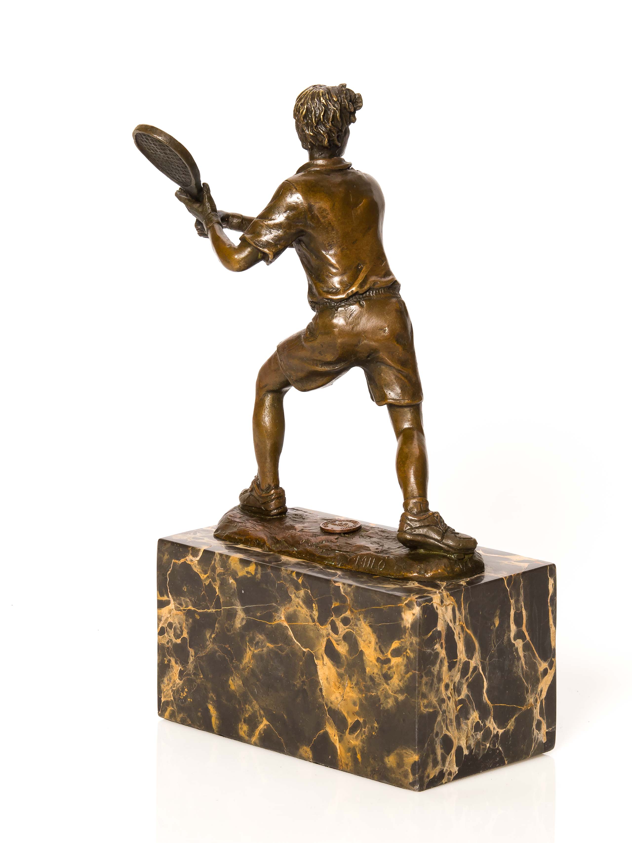 BRONZE TENNISSPIELER TENNIS POKAL BRONZEFIGUR BRONZESKULPTUR FIGUR ANTIK STIL