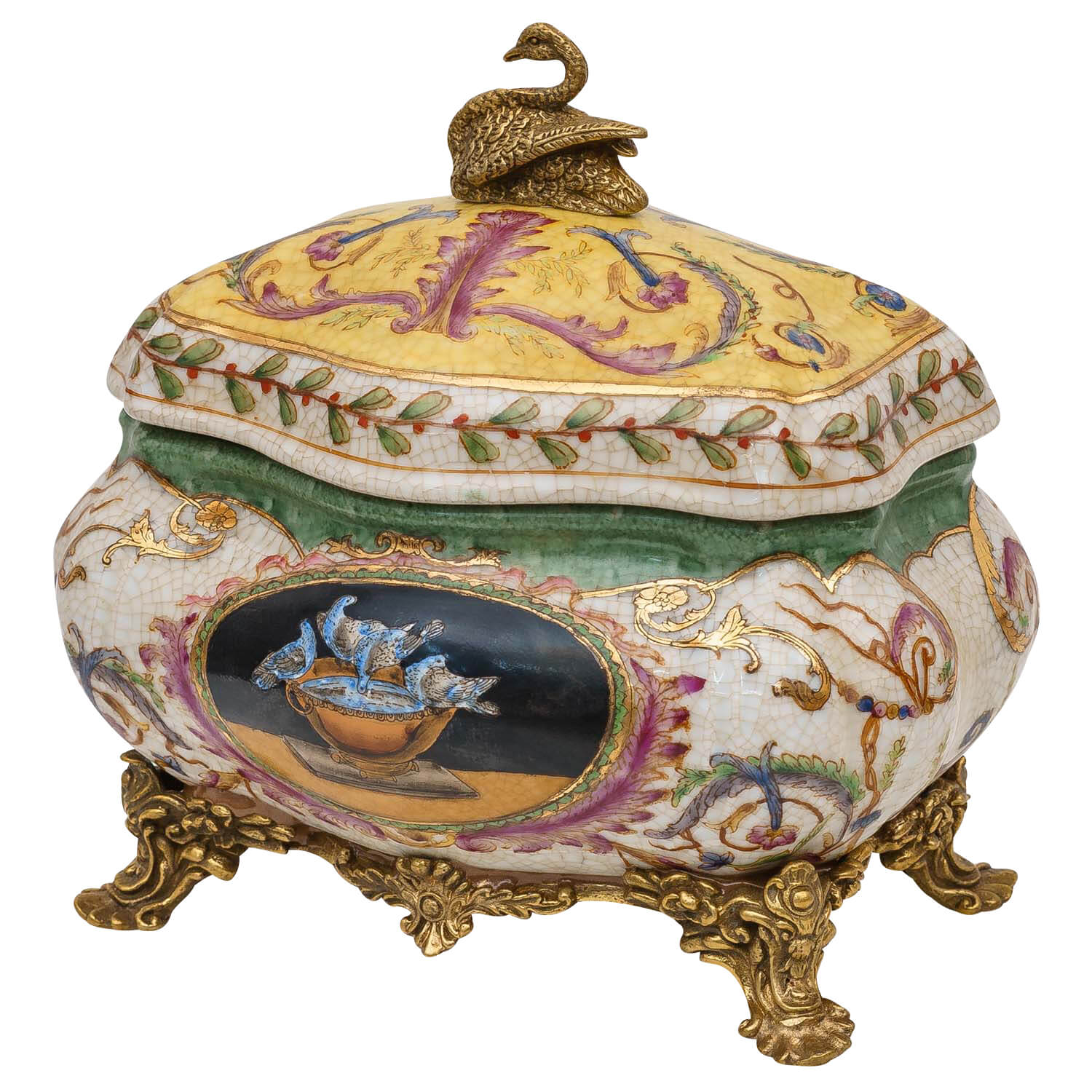 Porzellan Schatulle Schmuckschatulle Porzellanbox Dose Schwan Antik-Stil 17cm