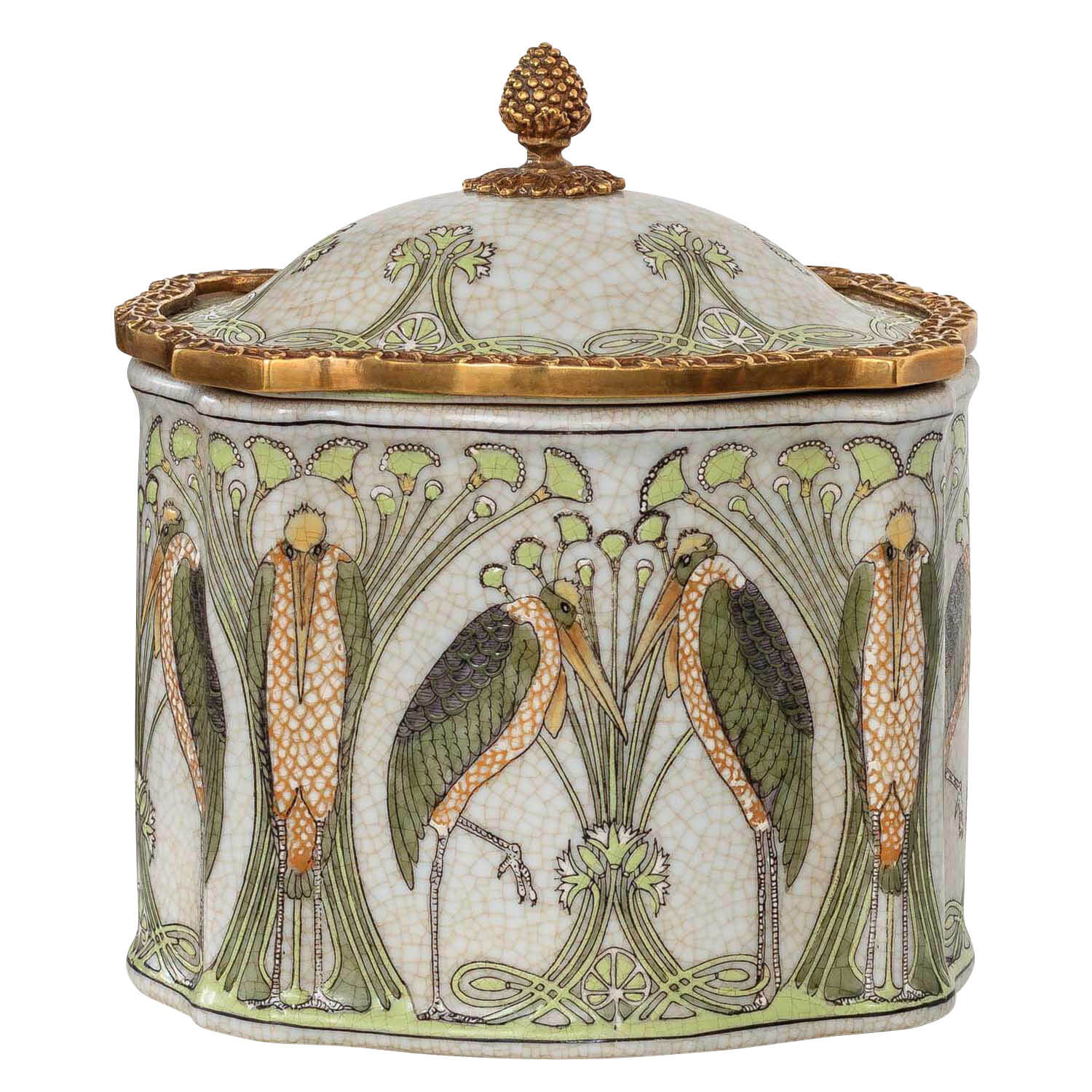 Dose Vogel Porzellan Messing Skulptur Antik-Stil 17cm