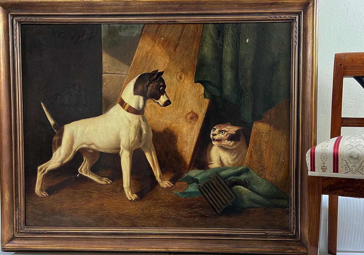 porträt, hund, tapisserie?, malerei, rahmen