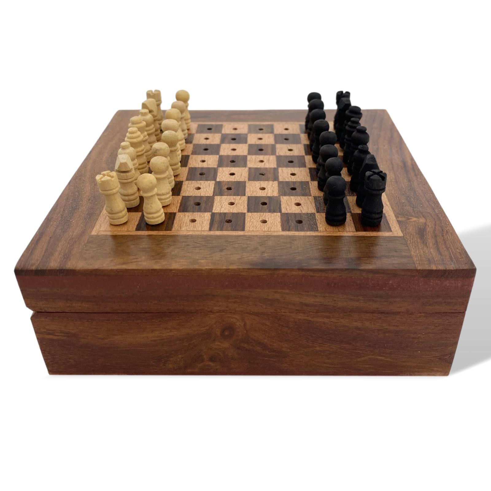 Schachspiel Reiseschach Mini-Schach Holz Schach Steckfiguren Chess Antik-Stil