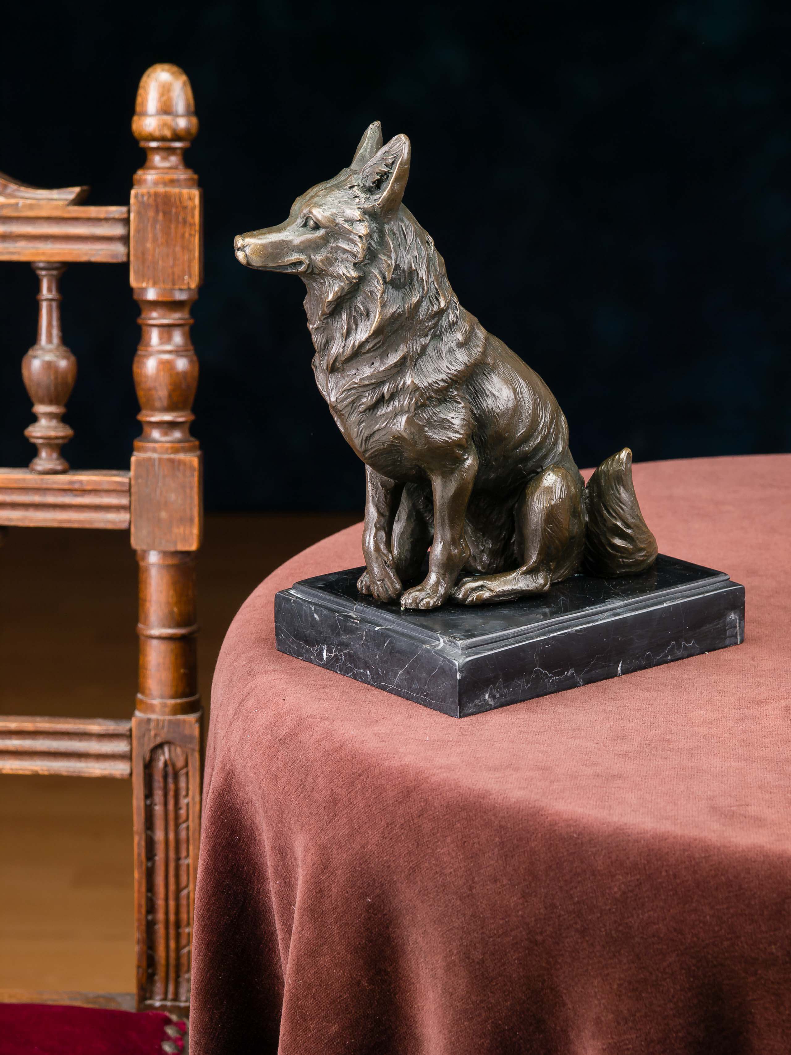 Bronzeskulptur Fuchs Bronze Stein Skulptur Figur Jagd Jäger