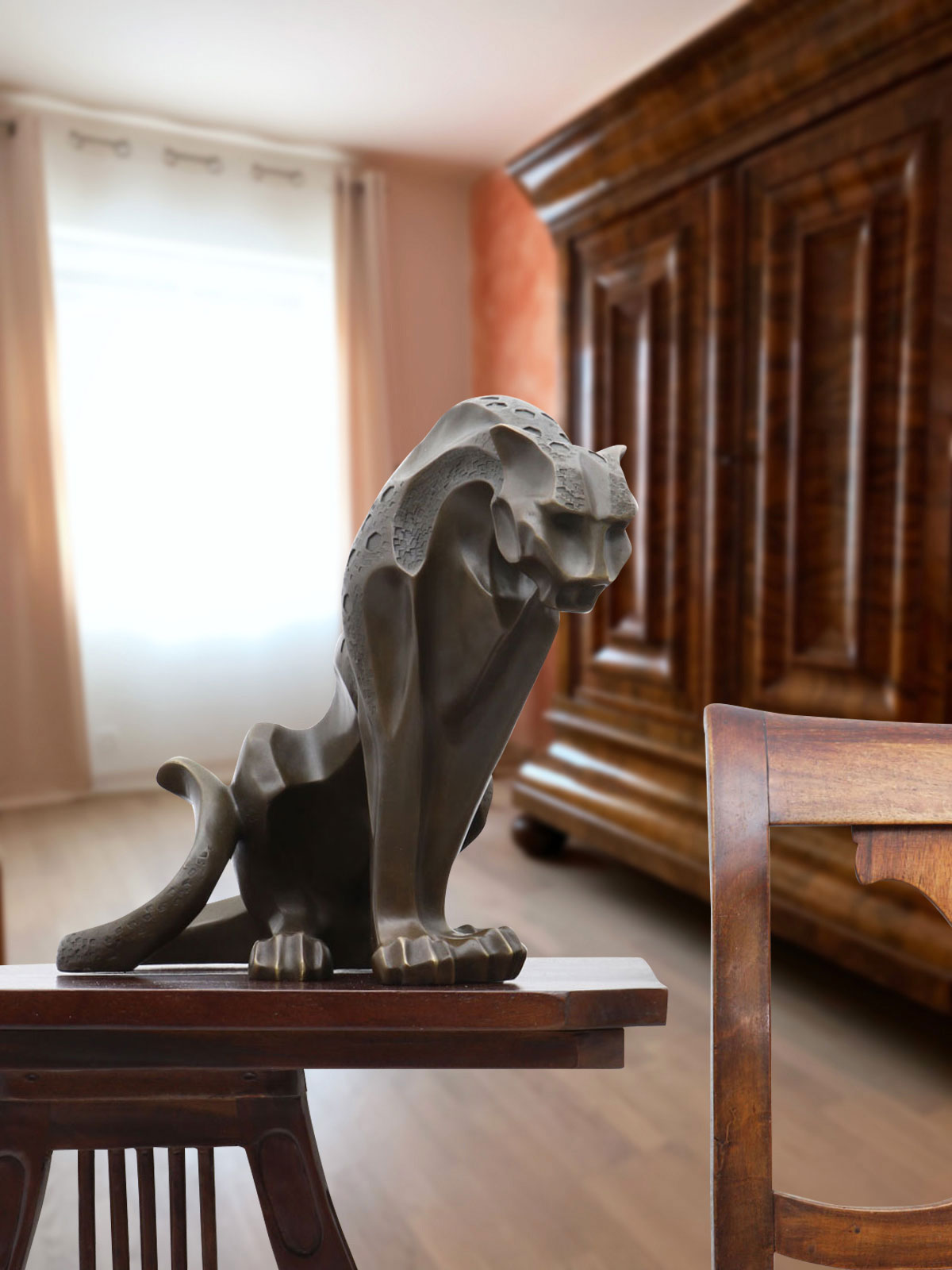 Bronzeskulptur im Antik-Stil Bronze Figur Statue Leopard Panther Raubkatze