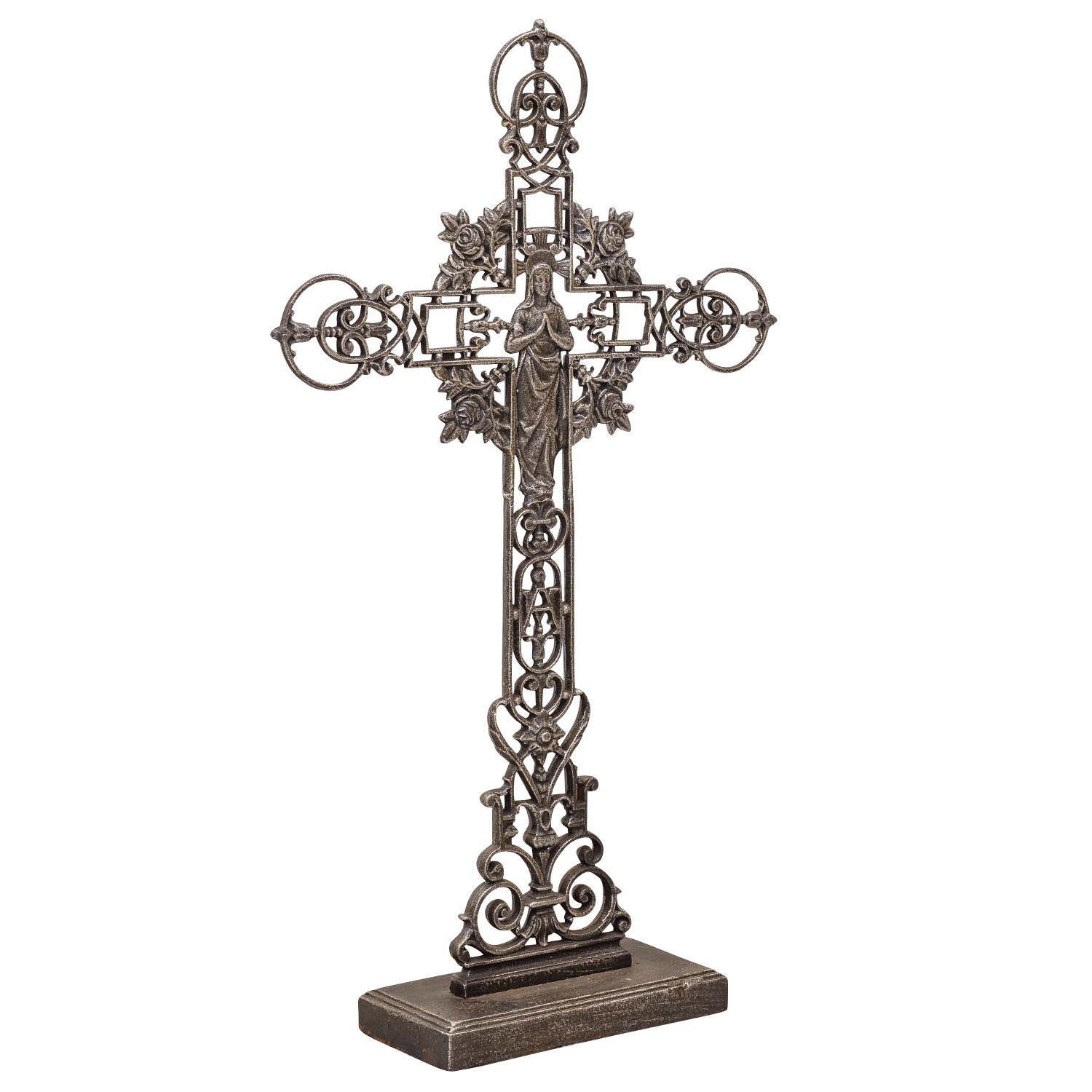 XXL 88cm Kreuz Kruzifix Anitk-Stil Eisen Deko Standkreuz Kirche braun Altar