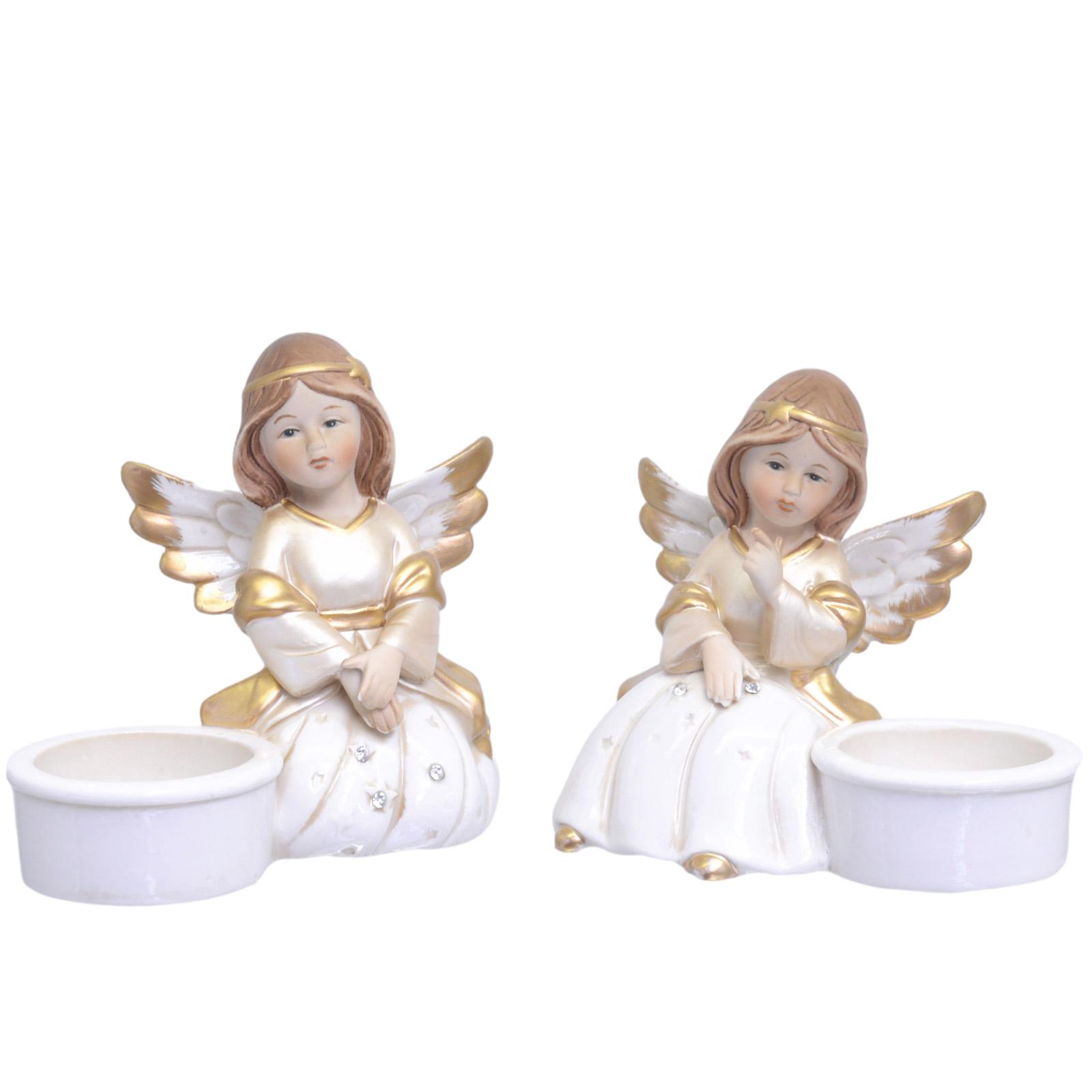 Paar Engel mit Schalen Weihnachten Dekoration Porzellan 11cm Antik-Stil
