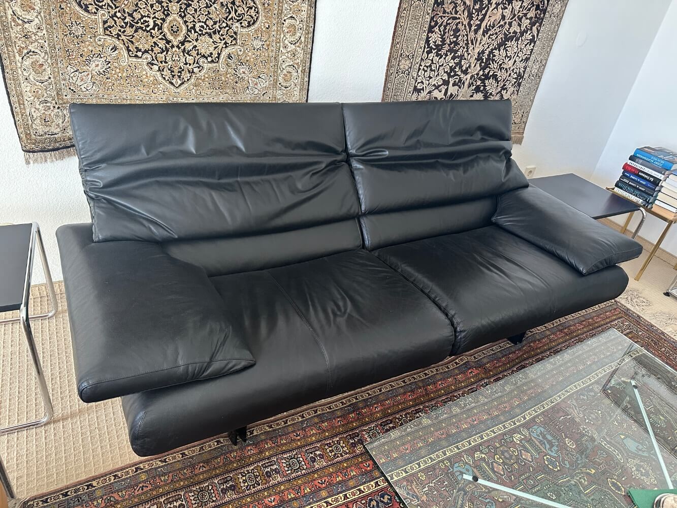 Sofa, Leder, schwarz, Dreisitzer, Zeitgenössisch