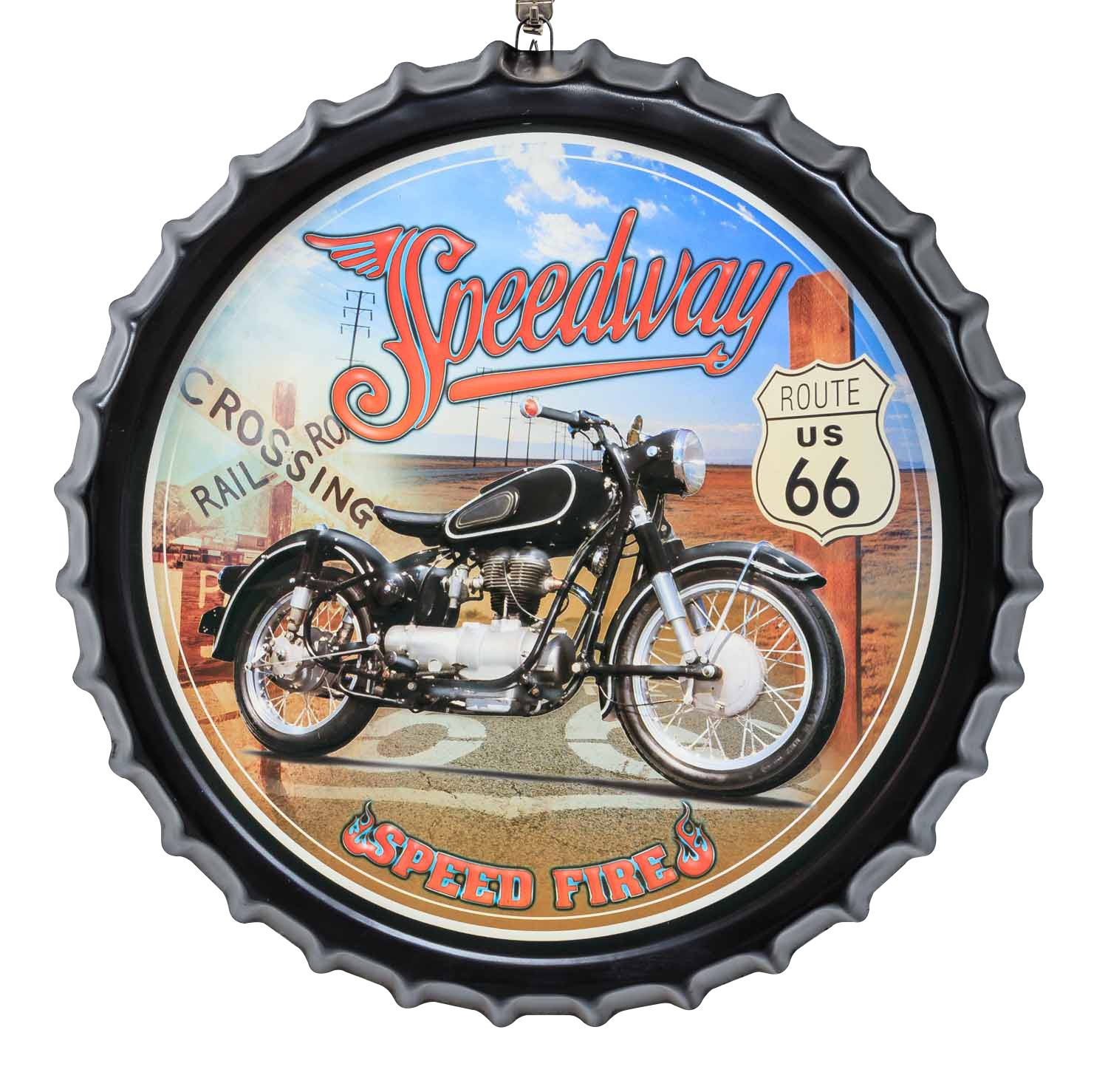 Blechschild Kronkorken Route 66 Speedway Schild 50cm Wandschild Deko Antik-Stil