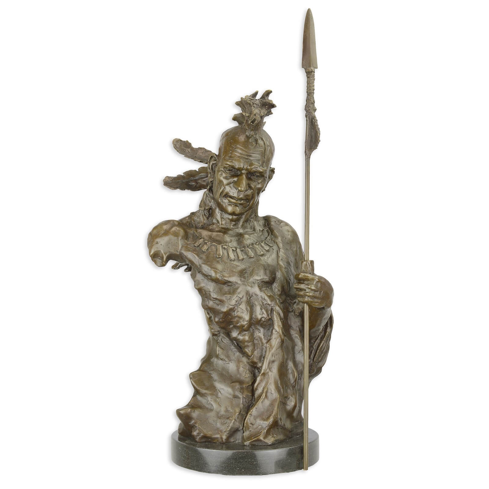 Bronzefigur Indianer Krieger Torso Bronze Skulptur Statue Antik-Stil 48cm