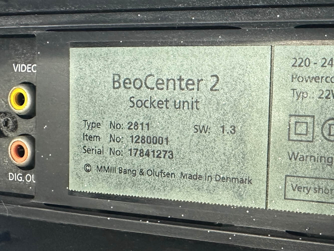 socket unit, BeoCenter 2, Gehäusekennzeichnung, Made in Denmark, MMII Bang & Olufsen