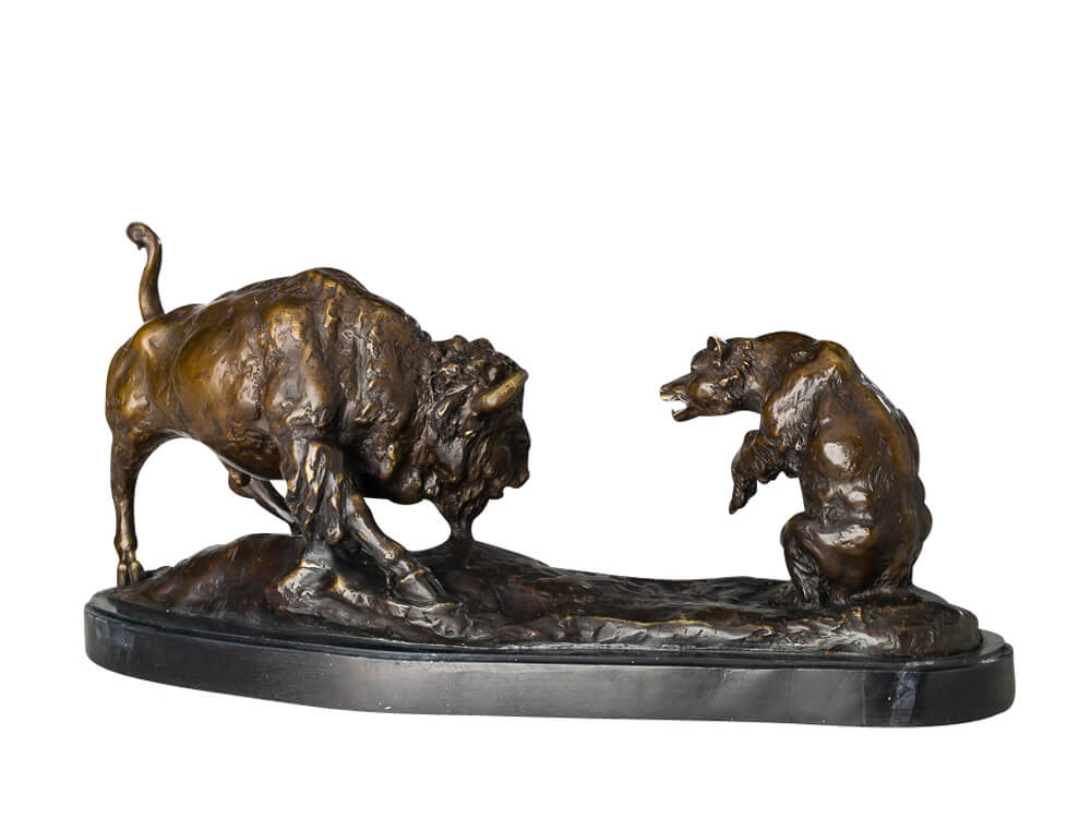 Bronze Bär und Stier 50cm Bronzefigur Bronzeskulptur antik Stil sculpture bear