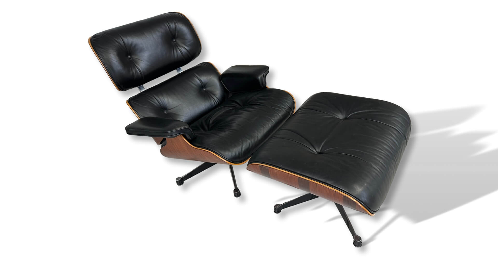 Sessel, Eames-Stuhl, Ledersessel, Schwarzes Leder, Ottomane