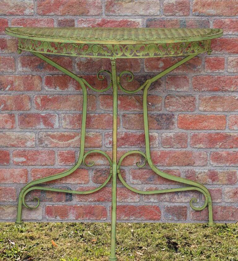 Balkontisch Gartentisch Eisen Tisch Garten grün Antik-Stil halbrund Konsole
