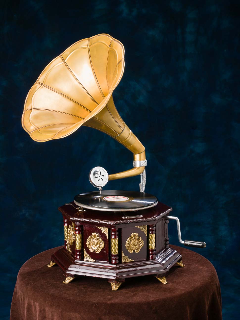 Grammophon 70cm Trichtergrammophon Schellackplatte Grammofon antik Stil verziert