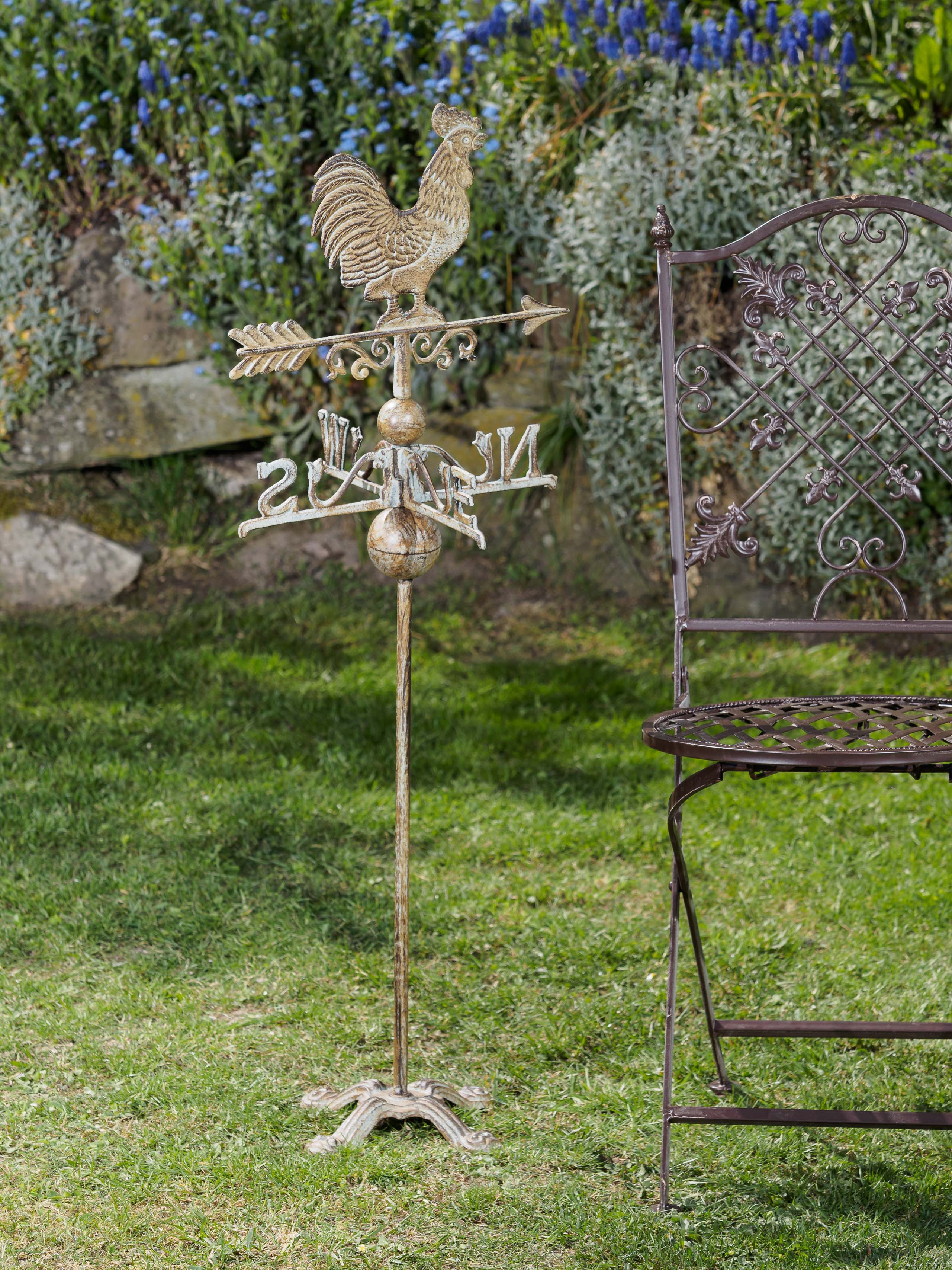 Nostalgie Wetterhahn Standfuss Hahn Garten Dekoration Eisen Wetterfahne grün