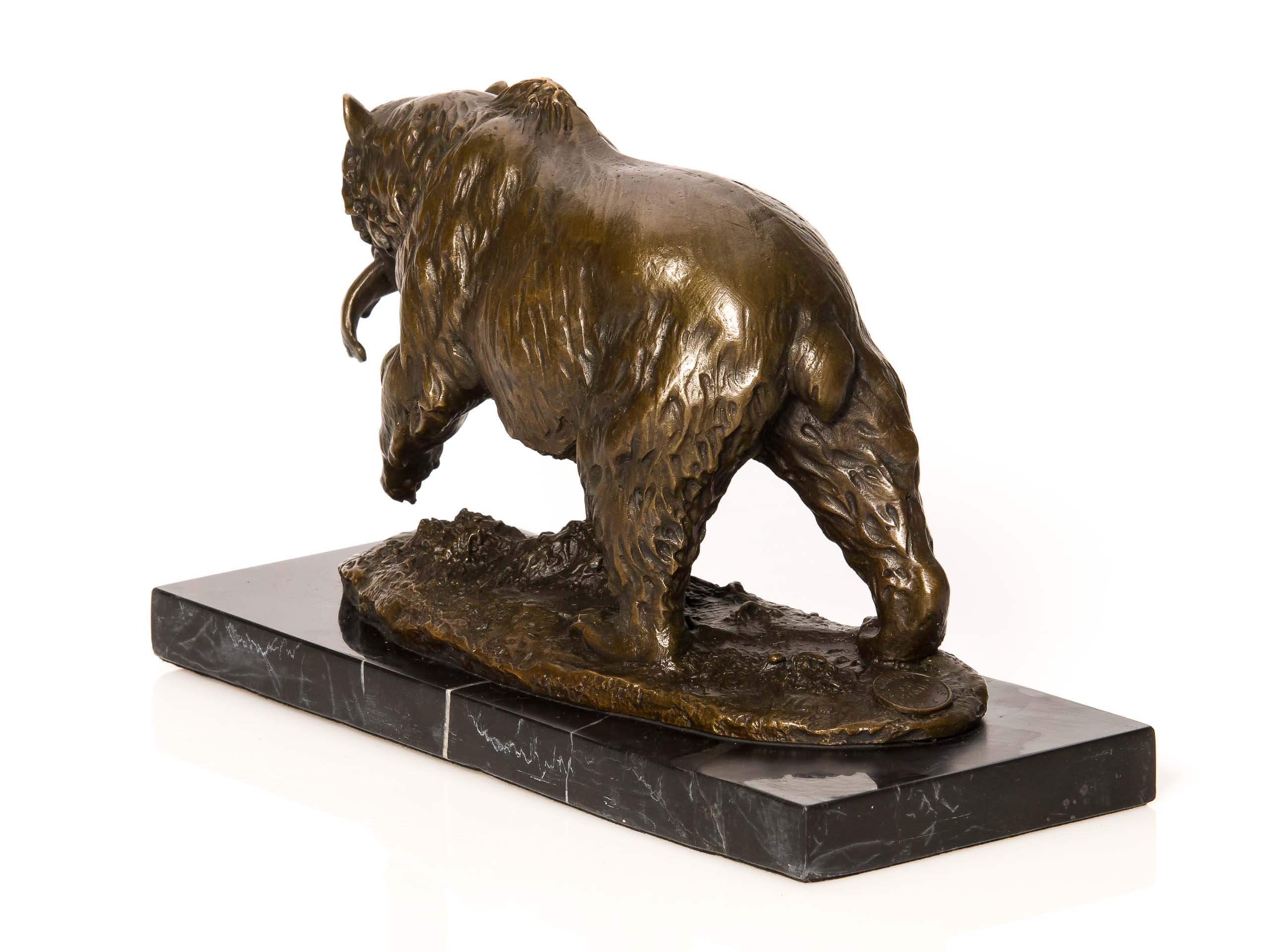 Bronze Grizzly Bär Fisch Bronzeskulptur Bronzefigur Skulptur Antikstil sculpture
