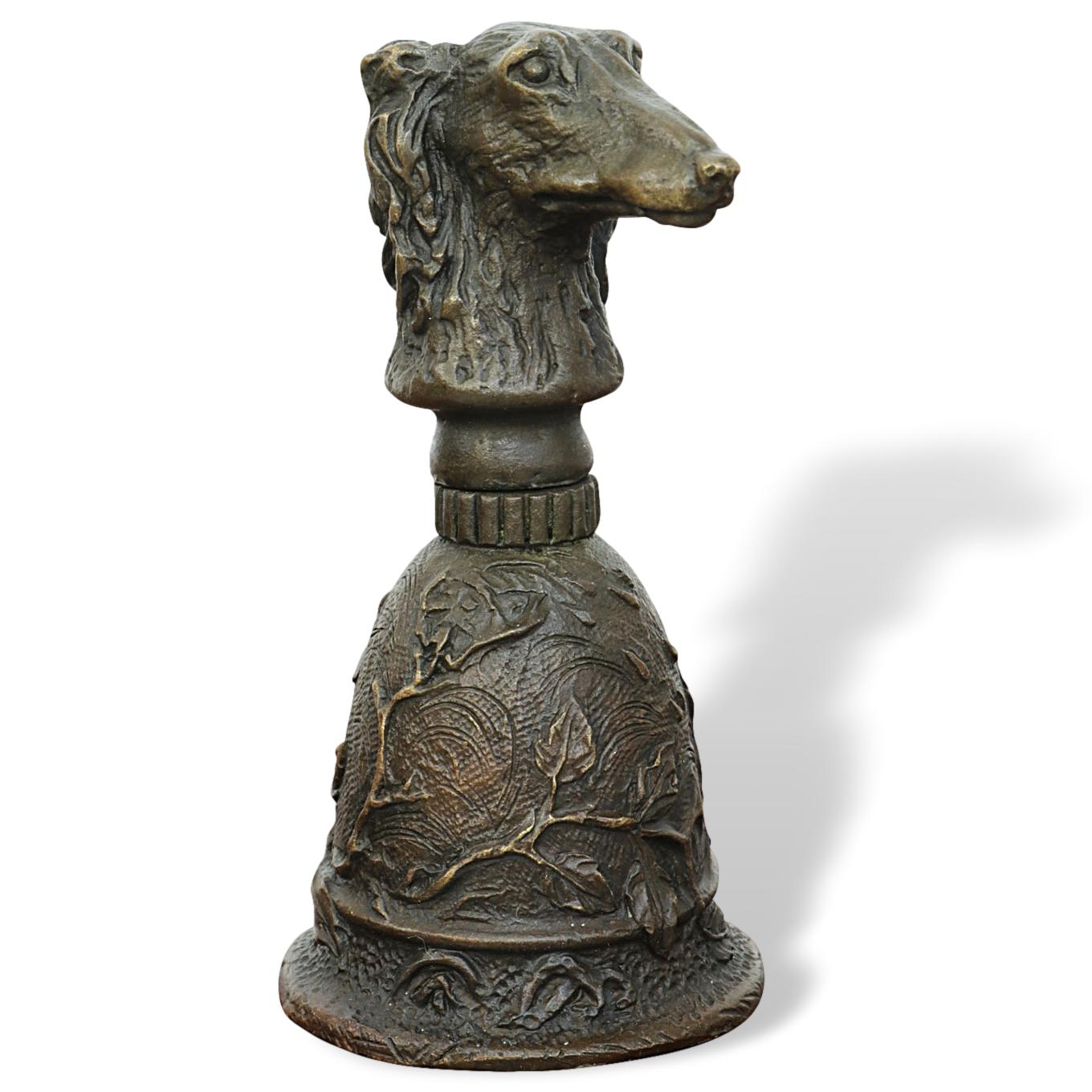 Tischglocke Hund Barsoi Windhund Handglocke Glocke Antik-Stil Bronze Figur