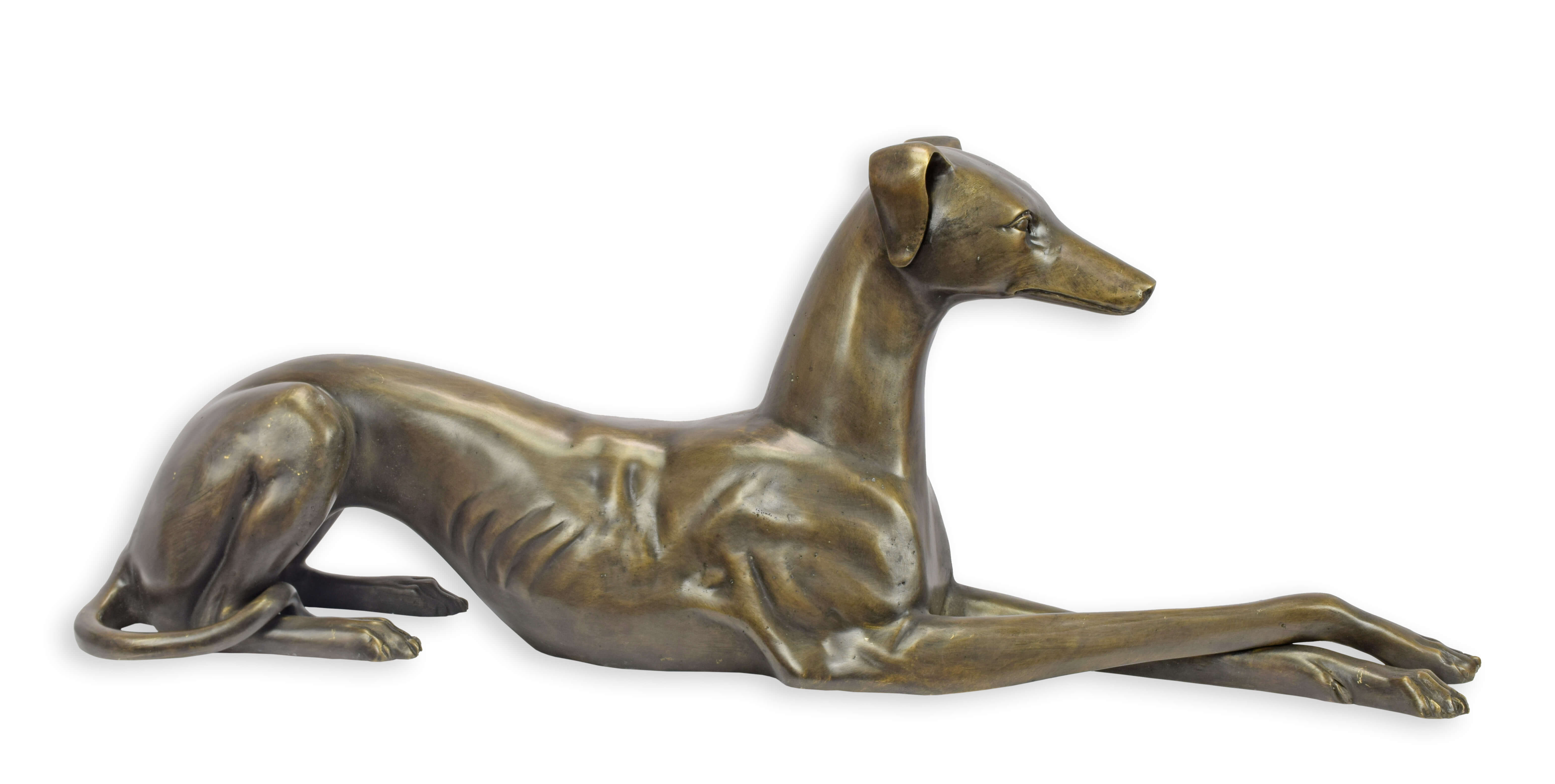 bronze, hundeskulptur, liegend, hound, kunststatue