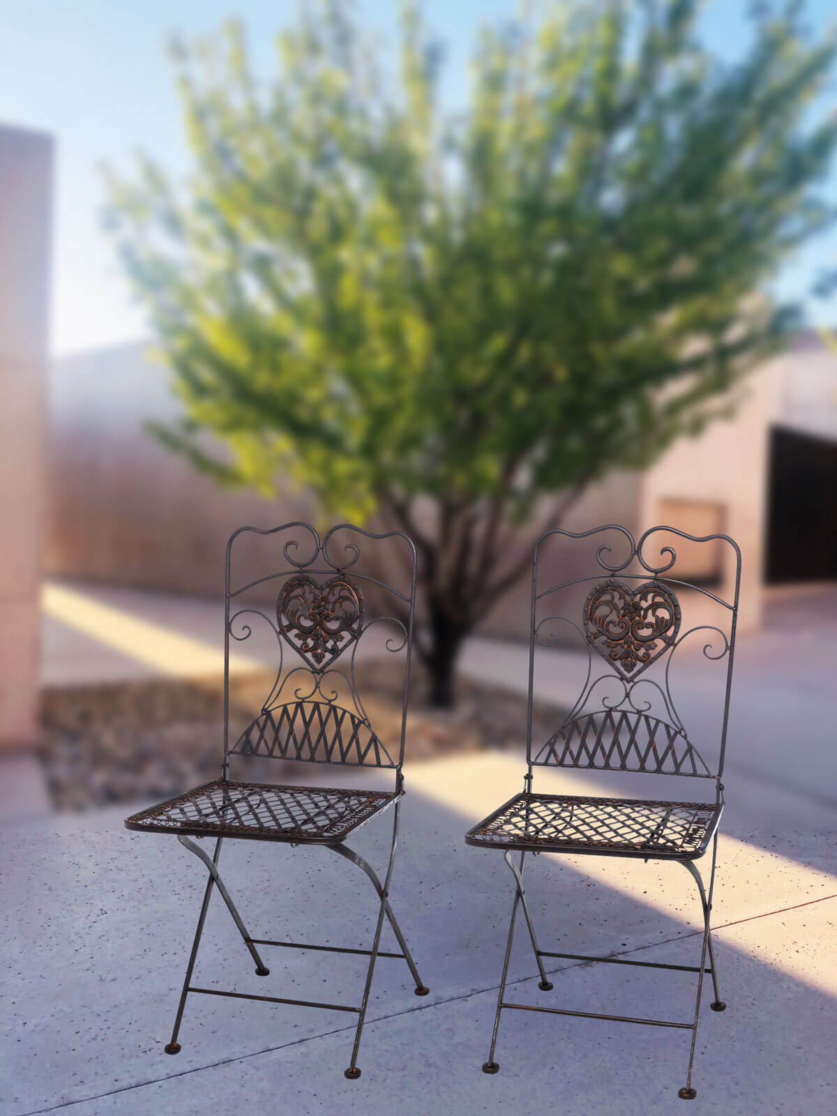 2x Gartenstuhl Paar Stuhl Bistrostuhl Eisen Antik-Stil Gartenmöbel braun