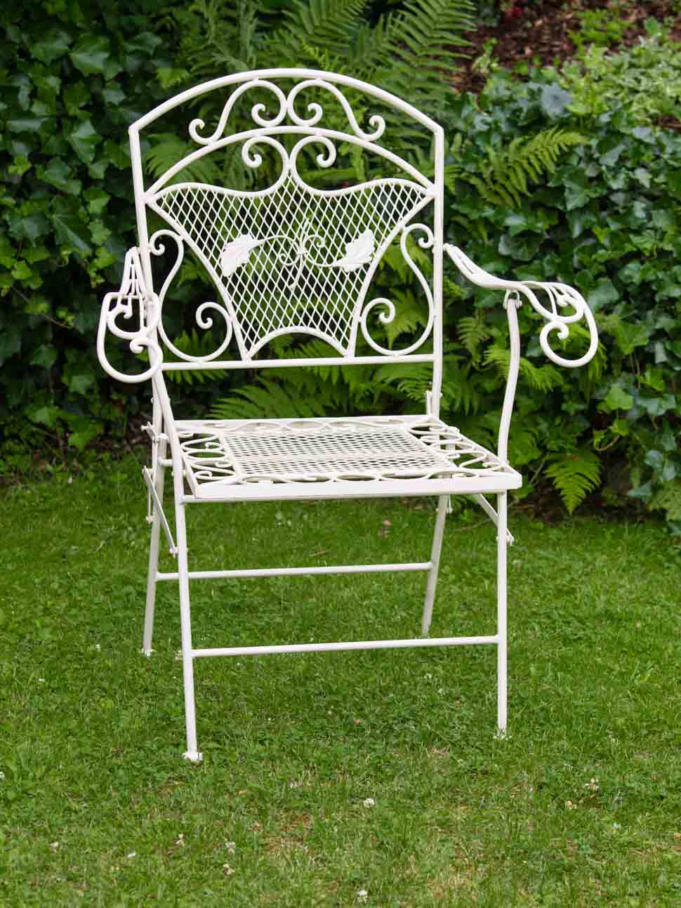 NOSTALGIE GARTENSESSEL STUHL SESSEL METALL KLAPPSTUHL ANTIK STIL WEISS