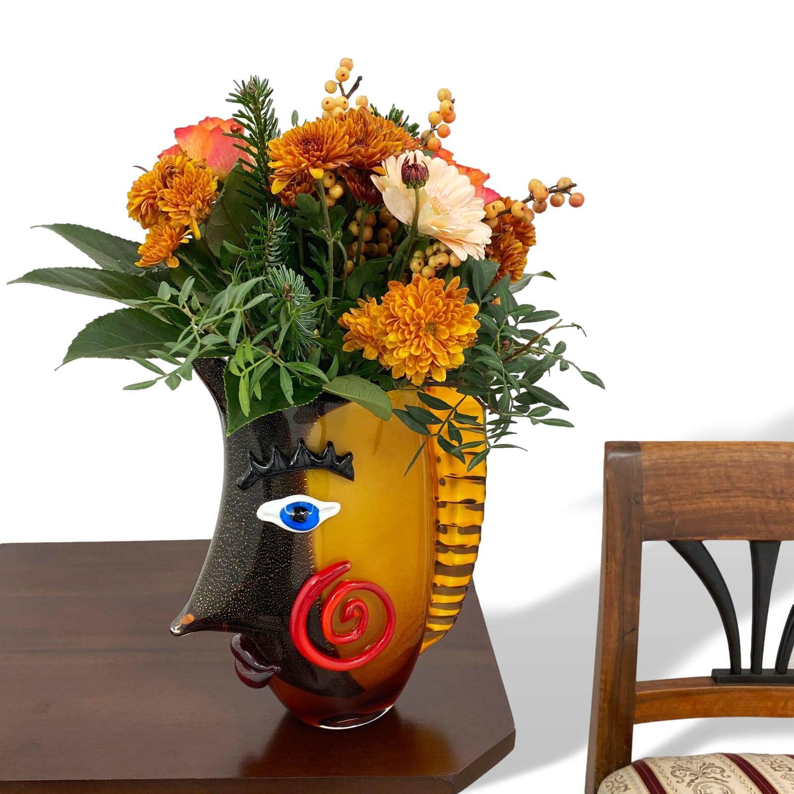 Glasvase Vase Abstrakt Blumenvase Gesicht Glas Murano-Stil Antik-Stil 33cm