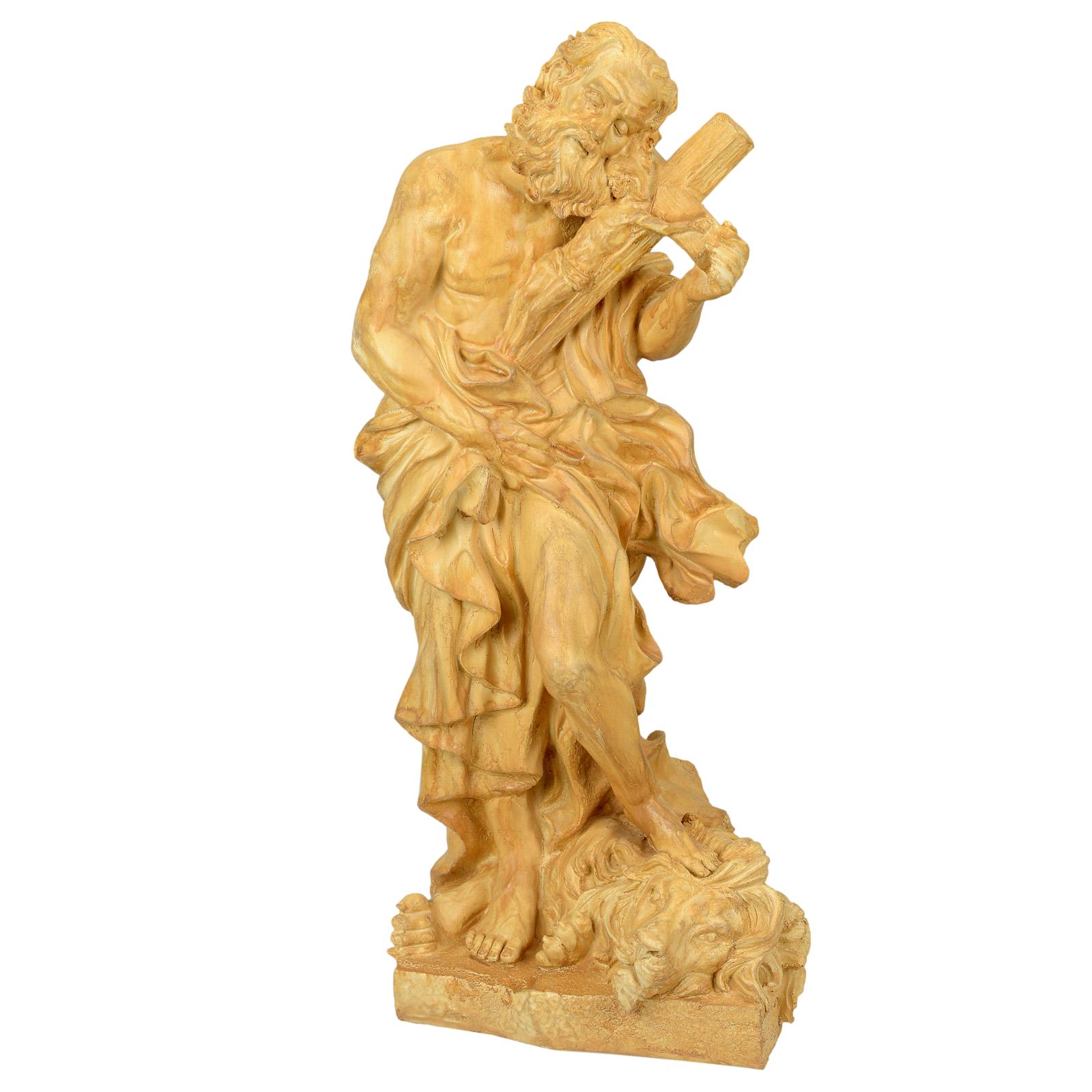 Skulptur Heiliger Kreuz Jesus Figur Löwe Dekoration Kunststein 52cm Antik-Stil