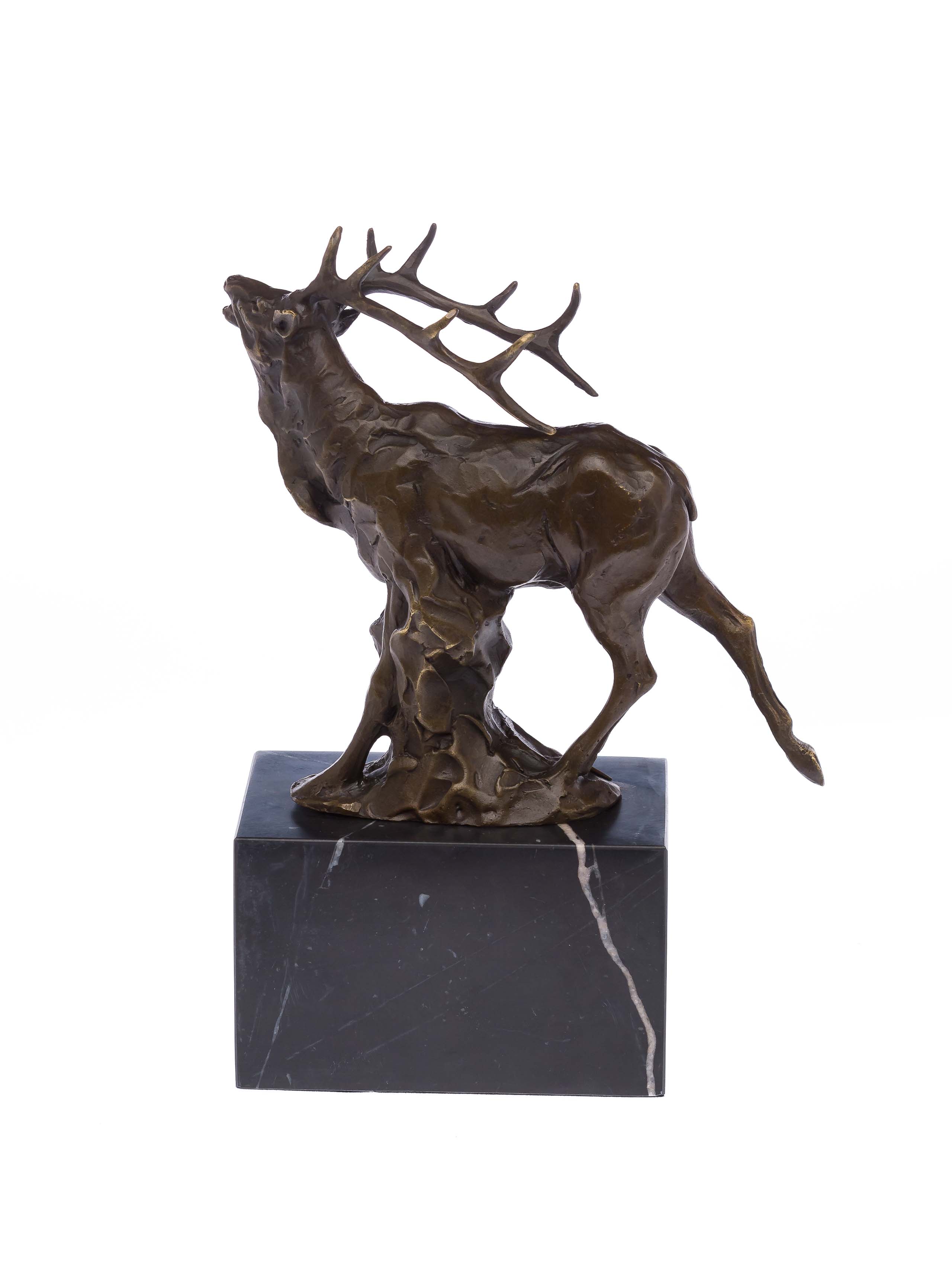 BRONZESKULPTUR HIRSCH BRONZE SKULPTUR MARMOR JÄGER JAGD RÖHRENDER