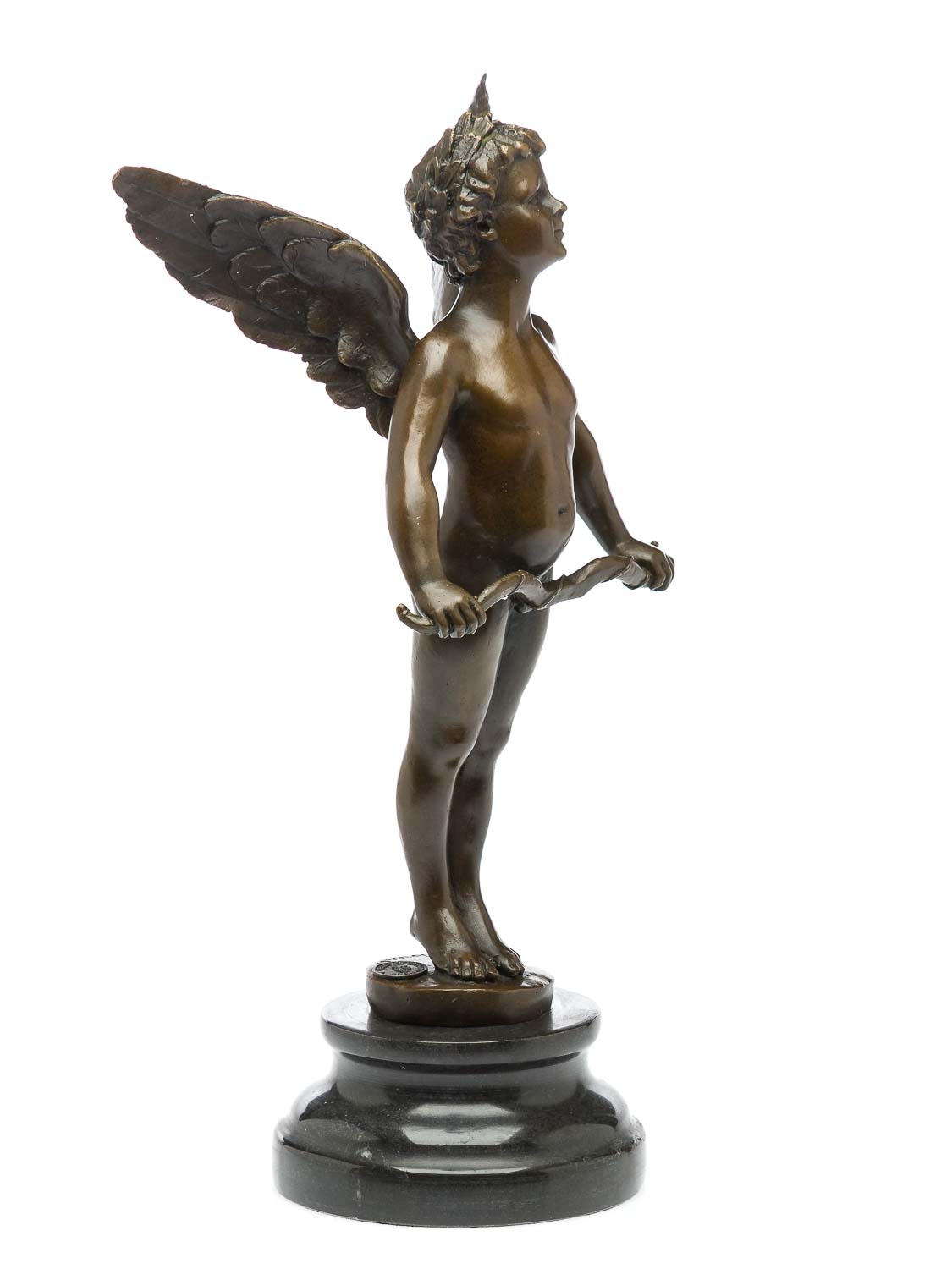 Bronzestatue Engel Bronzeskulptur Bronze Figur auf Steinplinthe befestigt