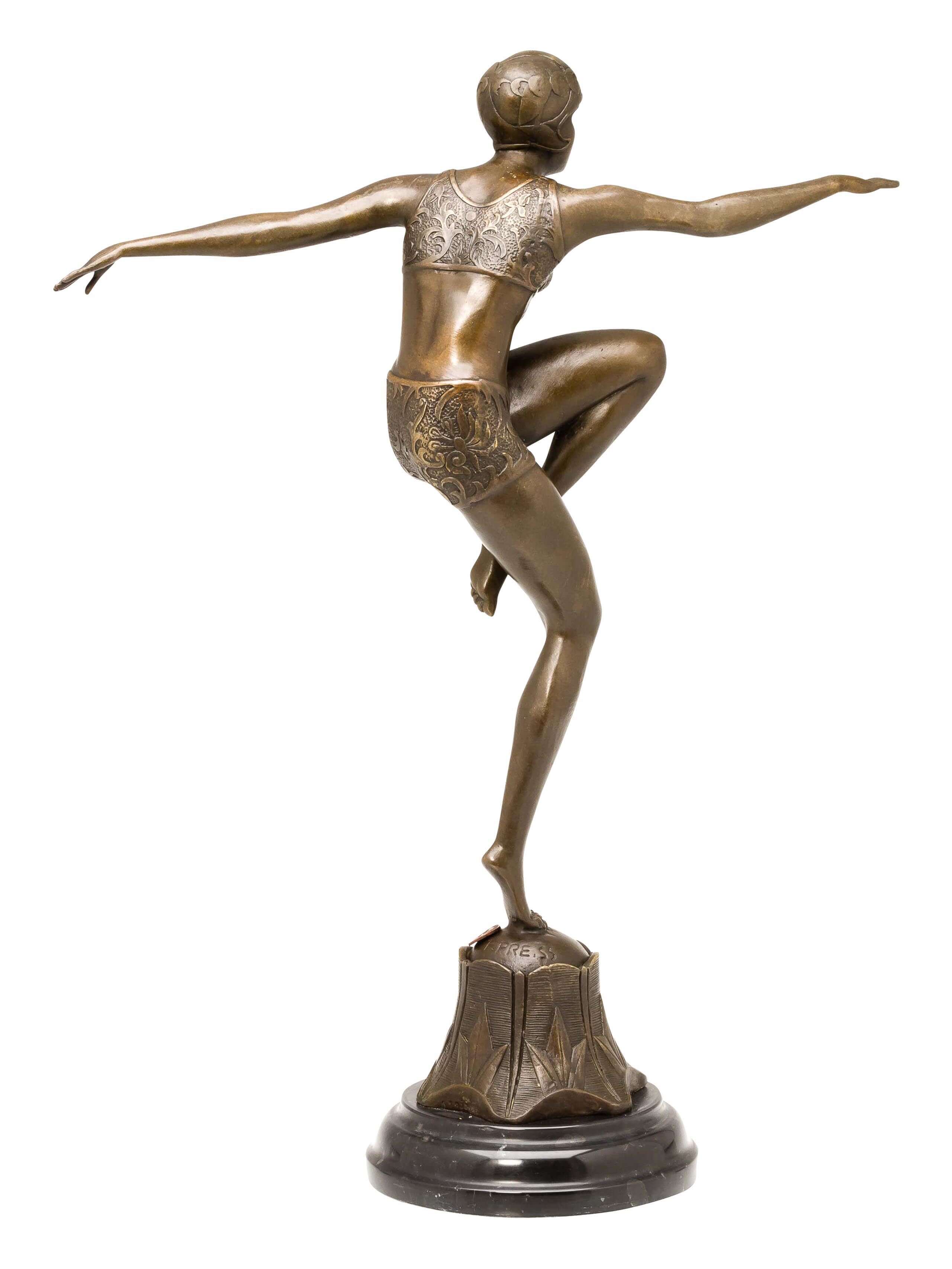 Bronzefigur Tänzerin Con Brio nach Ferdinant Preiss Bronze Art Deko antik Stil