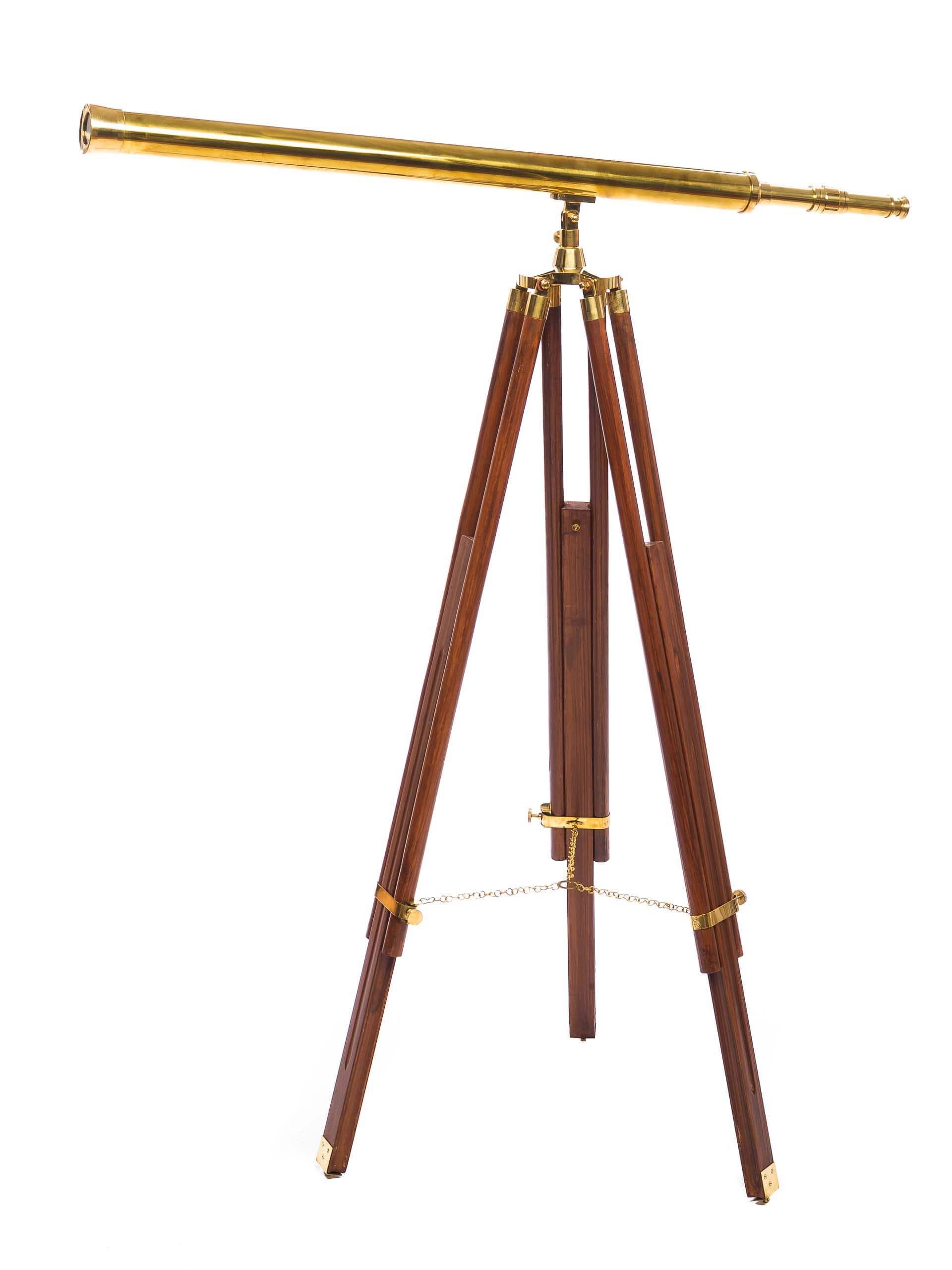 Großes Fernrohr Fernglas Teleskop Messing mit Holz Stativ 150cm antik Stil